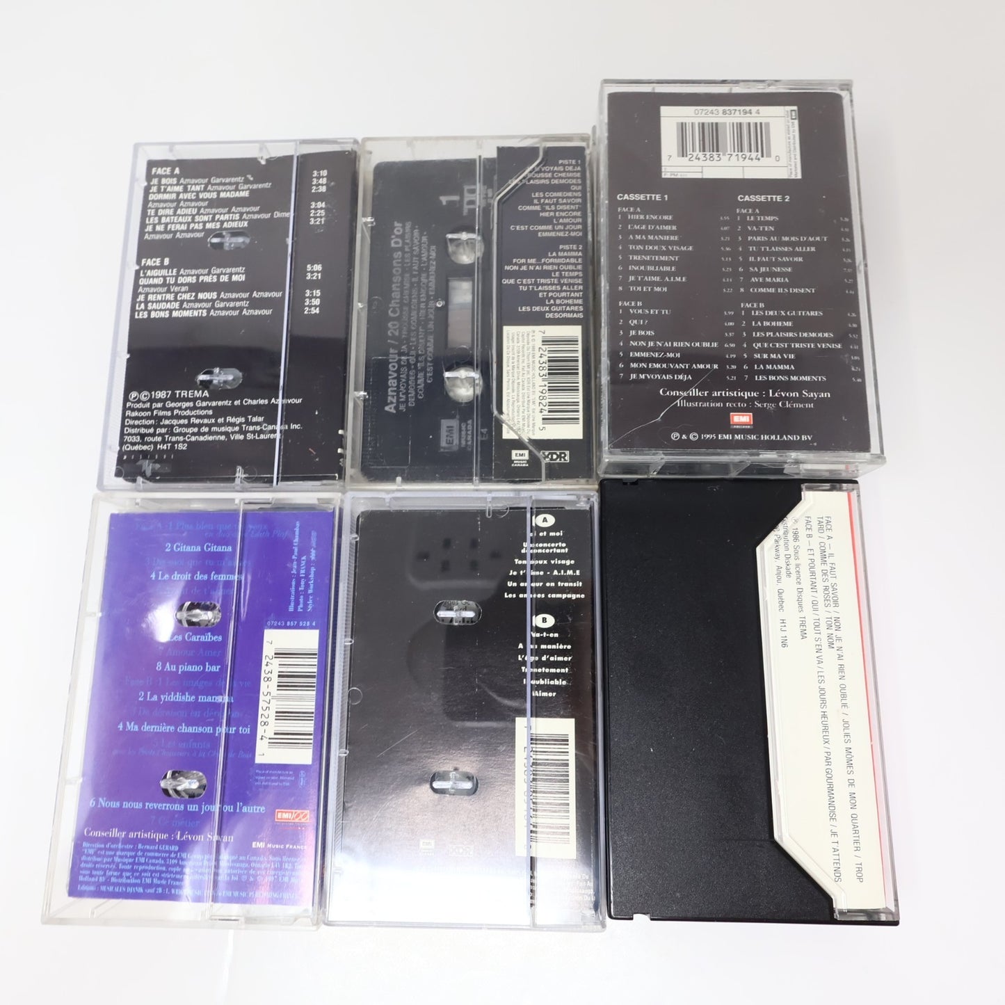 Aznavour Lot 6 Cassettes Plus Bleu/Toi et Moi/Chansons d'Or/Palais des congrès