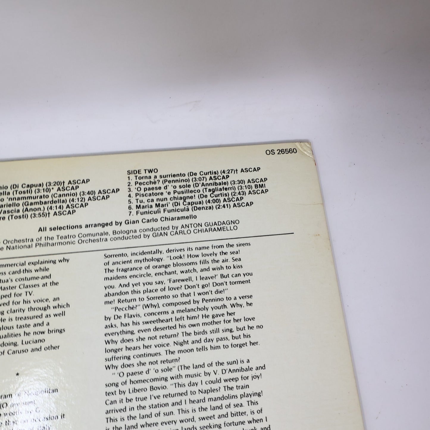 Luciano Pavarotti O Sole Mio Favorite Neapolitan Songs LP Record Vinyl OS 26560