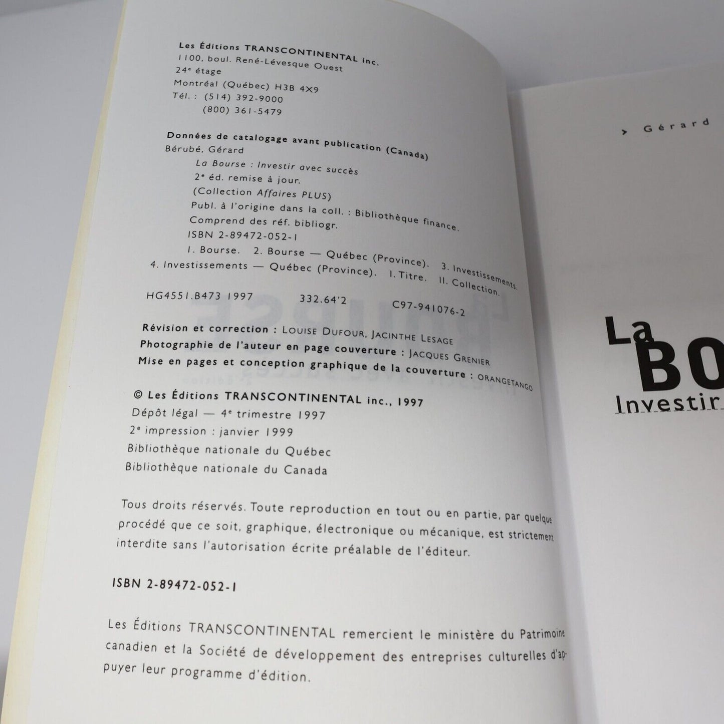 1997 La Bourse Investir avec Succès Affaires Plus de Gérard Bérubé Paperback PB