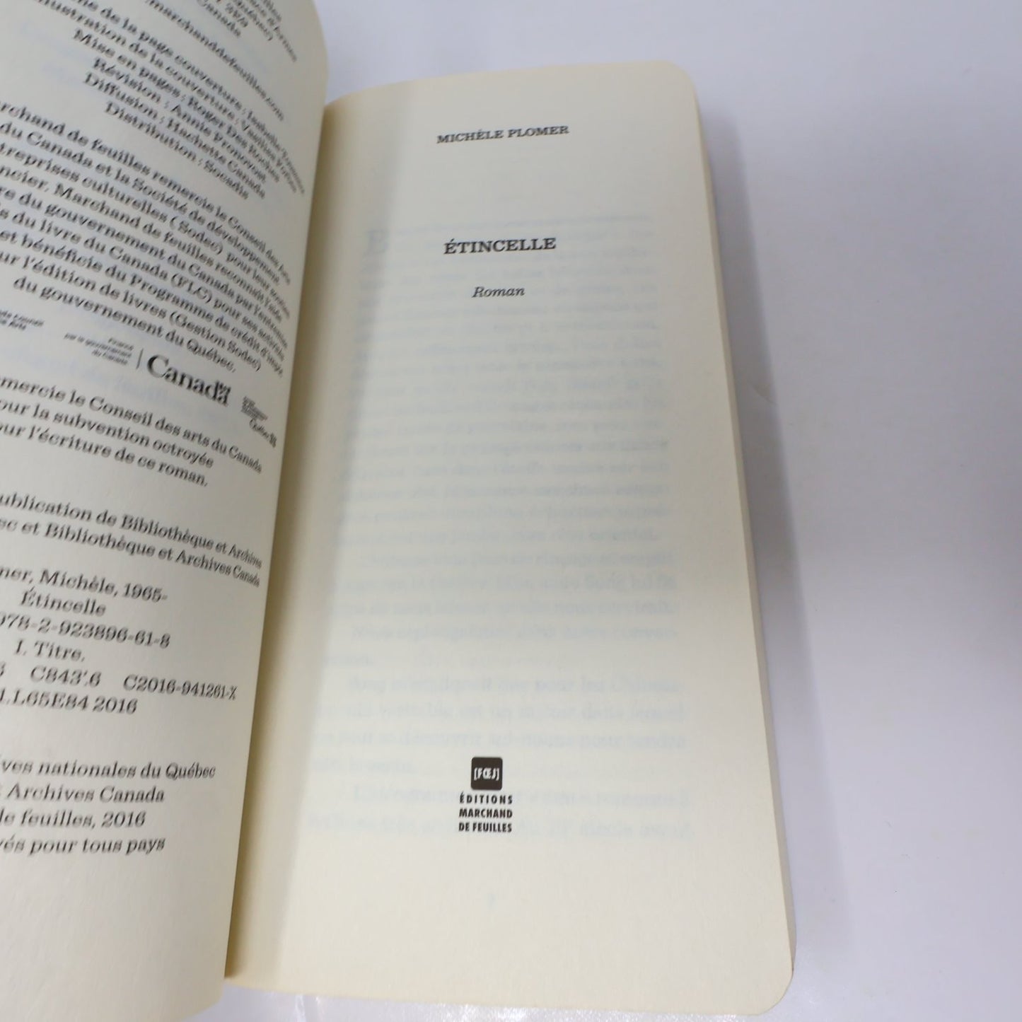 Étincelle Michèle Plomer 2016 Français Livre Edition Marchand de Feuilles