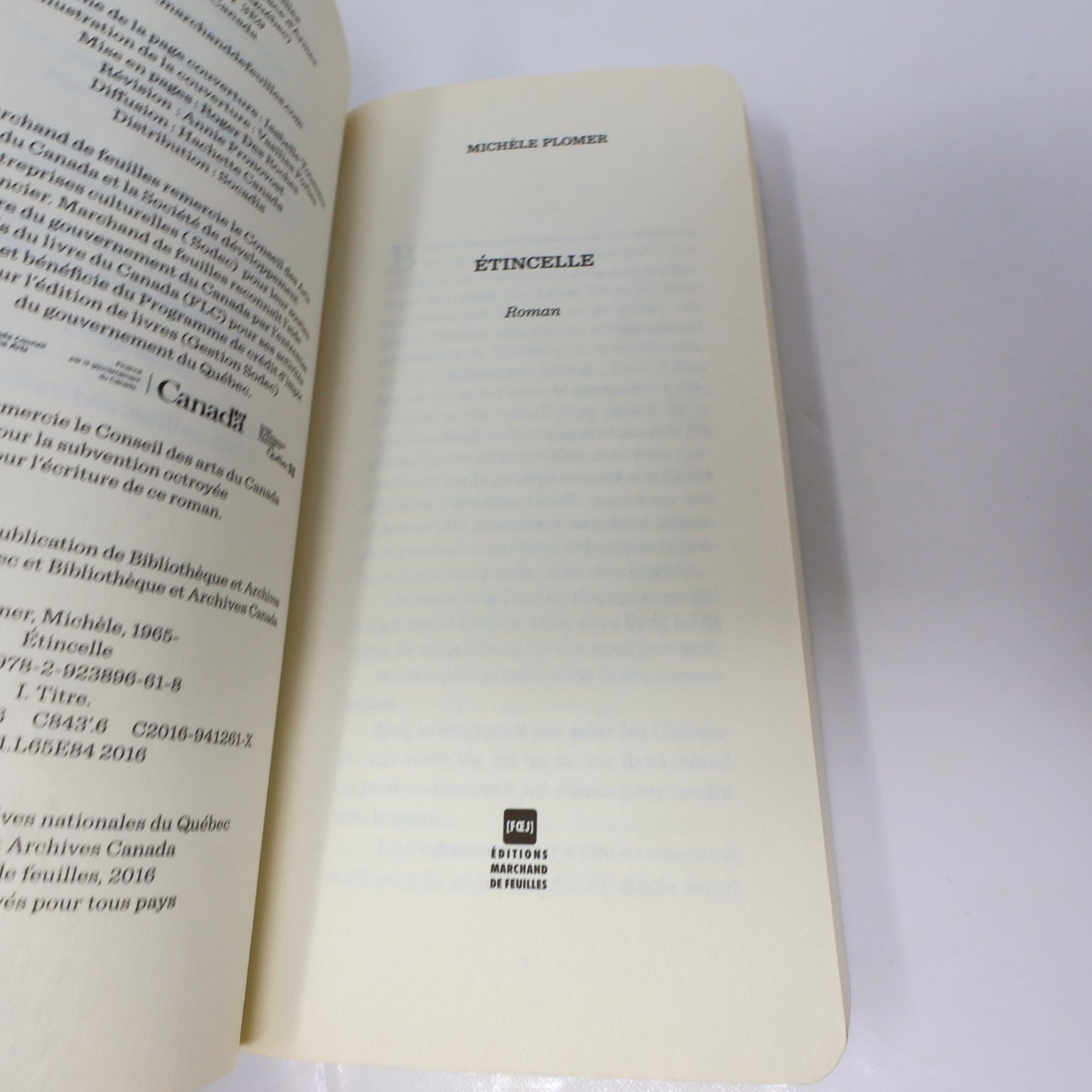 Étincelle Michèle Plomer 2016 Français Livre Edition Marchand de Feuilles