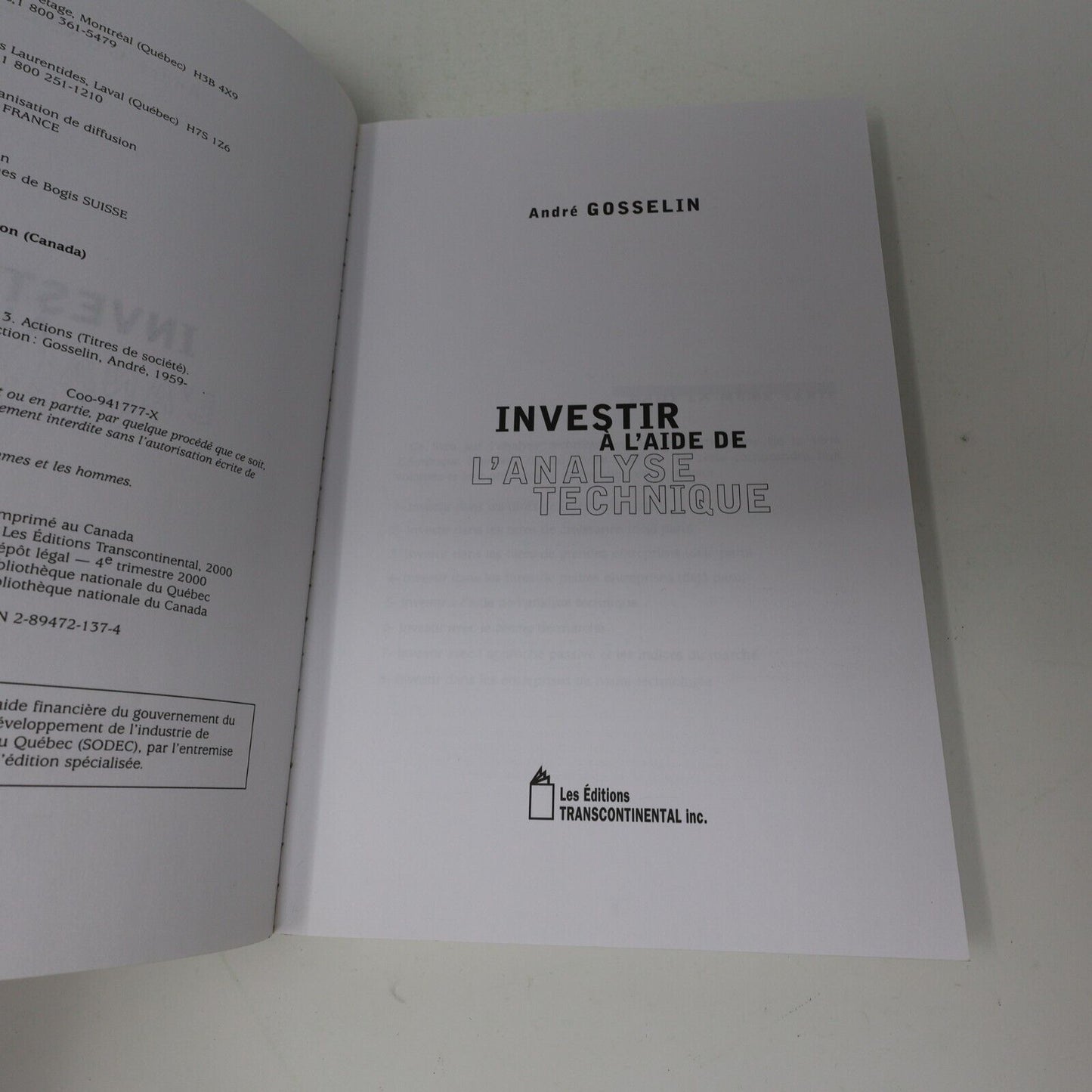 2000 Investir à l'Aide de l'Analyse Technique L'Amérique Boursière #5 Français
