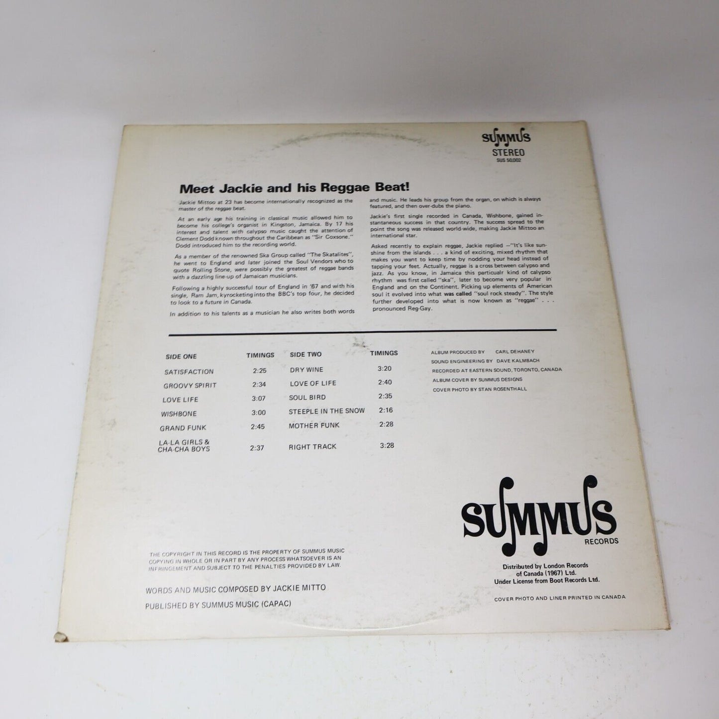 Jackie Mittoo Wishbone LP Record Vinyl Canada 1972 Summus Records SUS 50.002