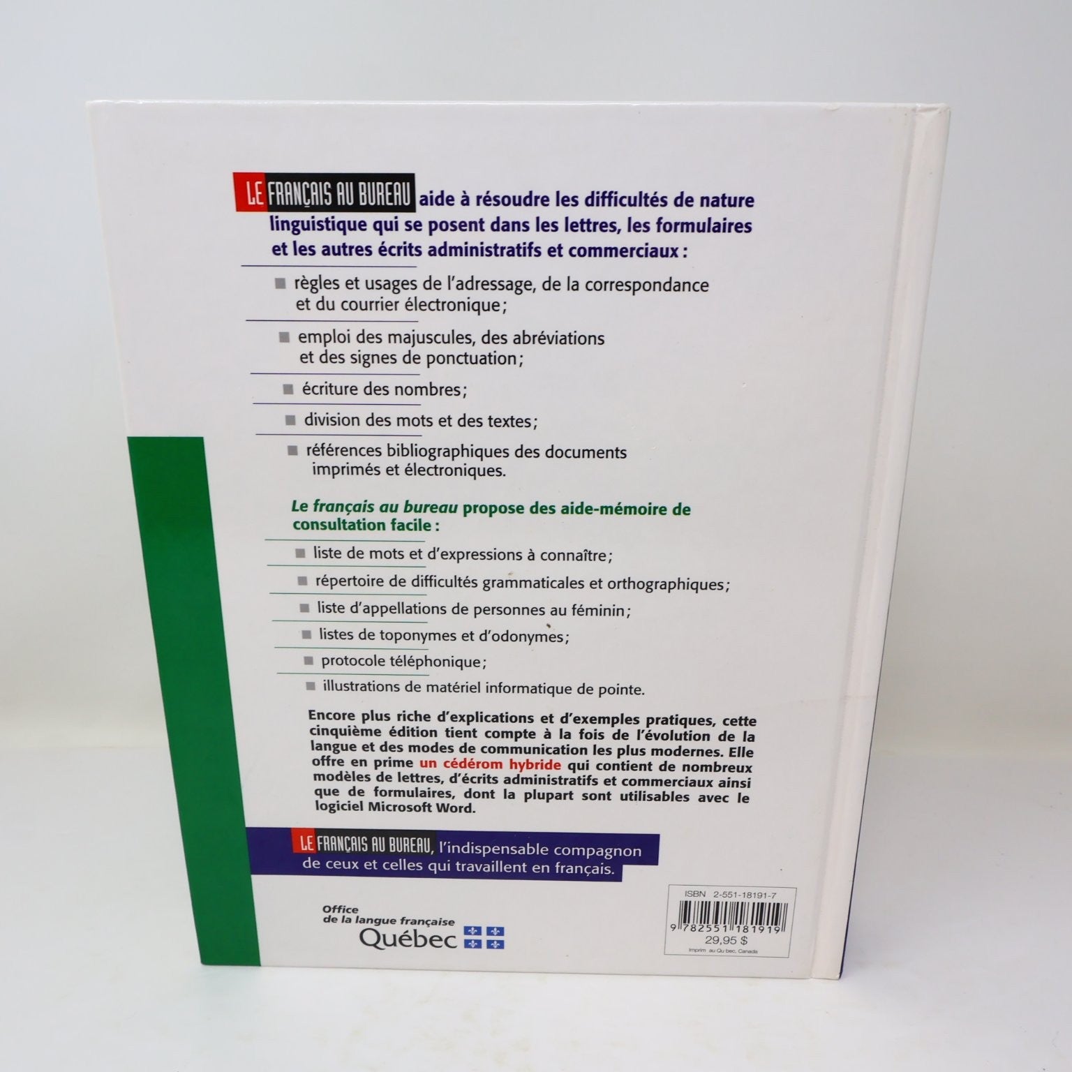 Le Français au Bureau Guilloton/Cajolot-Laganière 2000 5e Édition Québec Langue