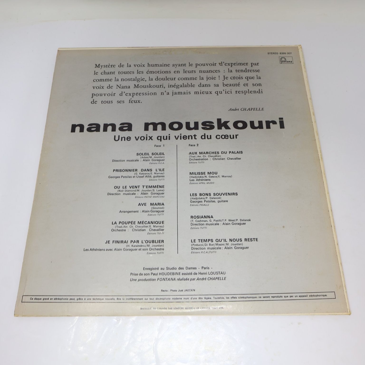 Nana Mouskouri Lot 6 Disques LP Record Une Voix Qui Vient Du Coeur/Tournesol