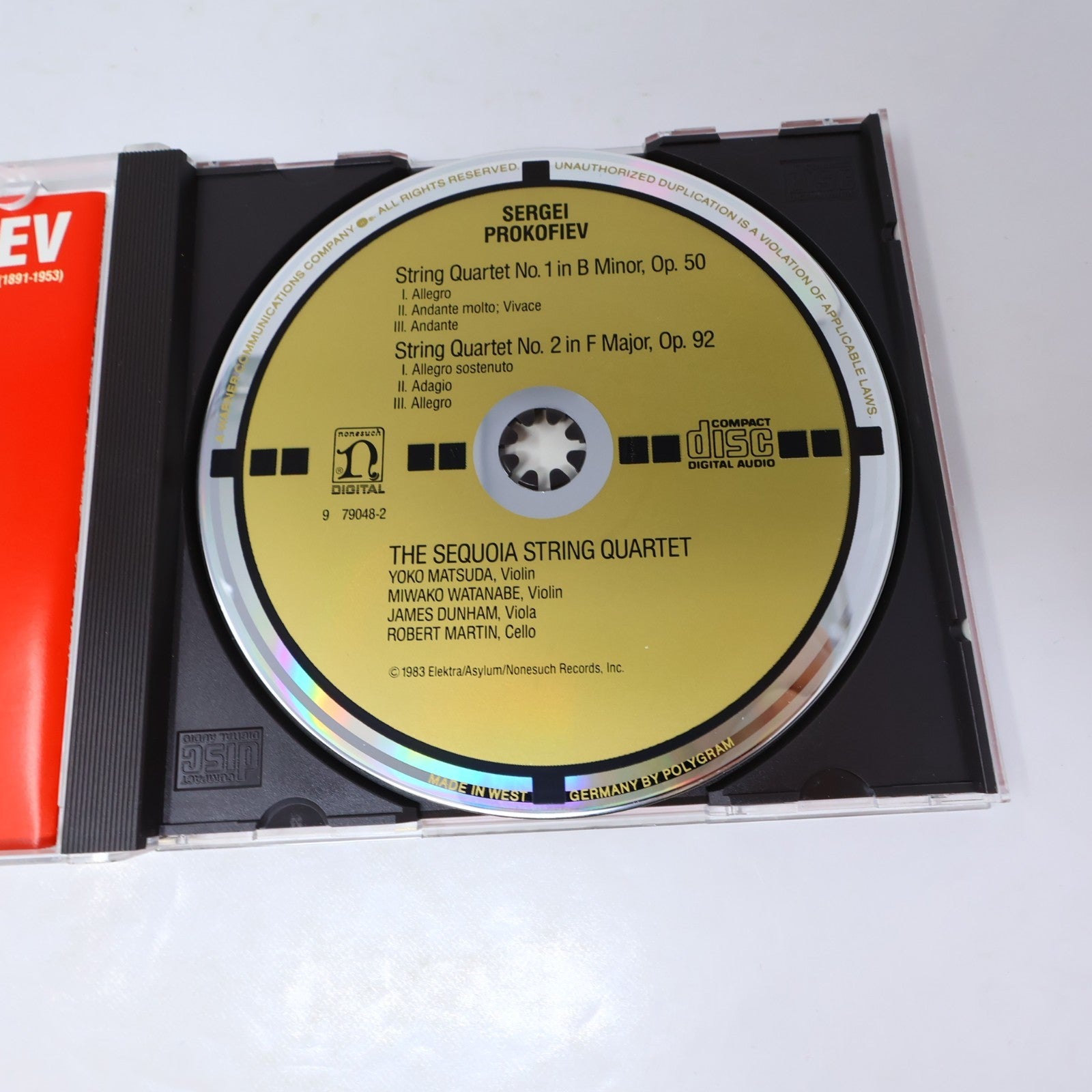 Prokofiev String Quartets CD The Sequoia String Quartet 1983 Nonesuch Classical