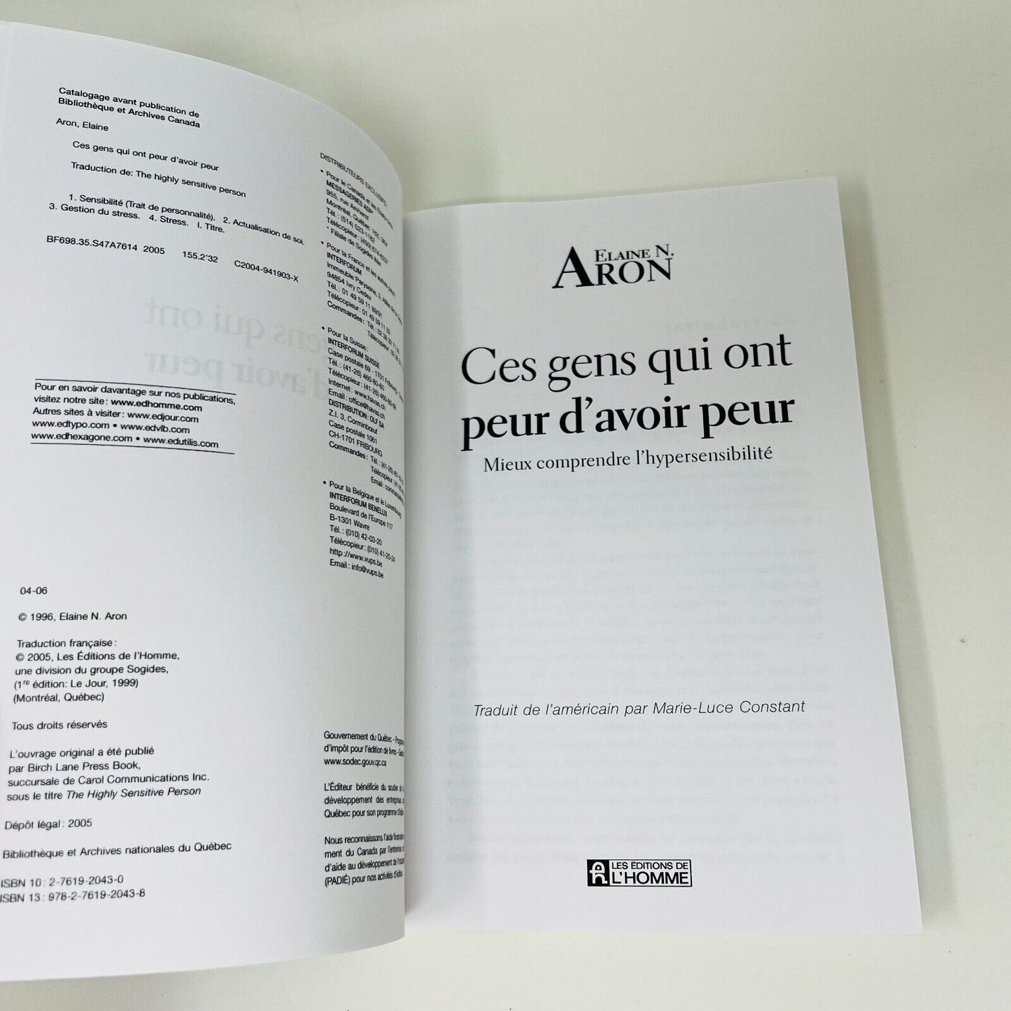 2005 Ces Gens qui ont Peur d'avoir Peur Elaine N. Aron Français Hypersensibilité