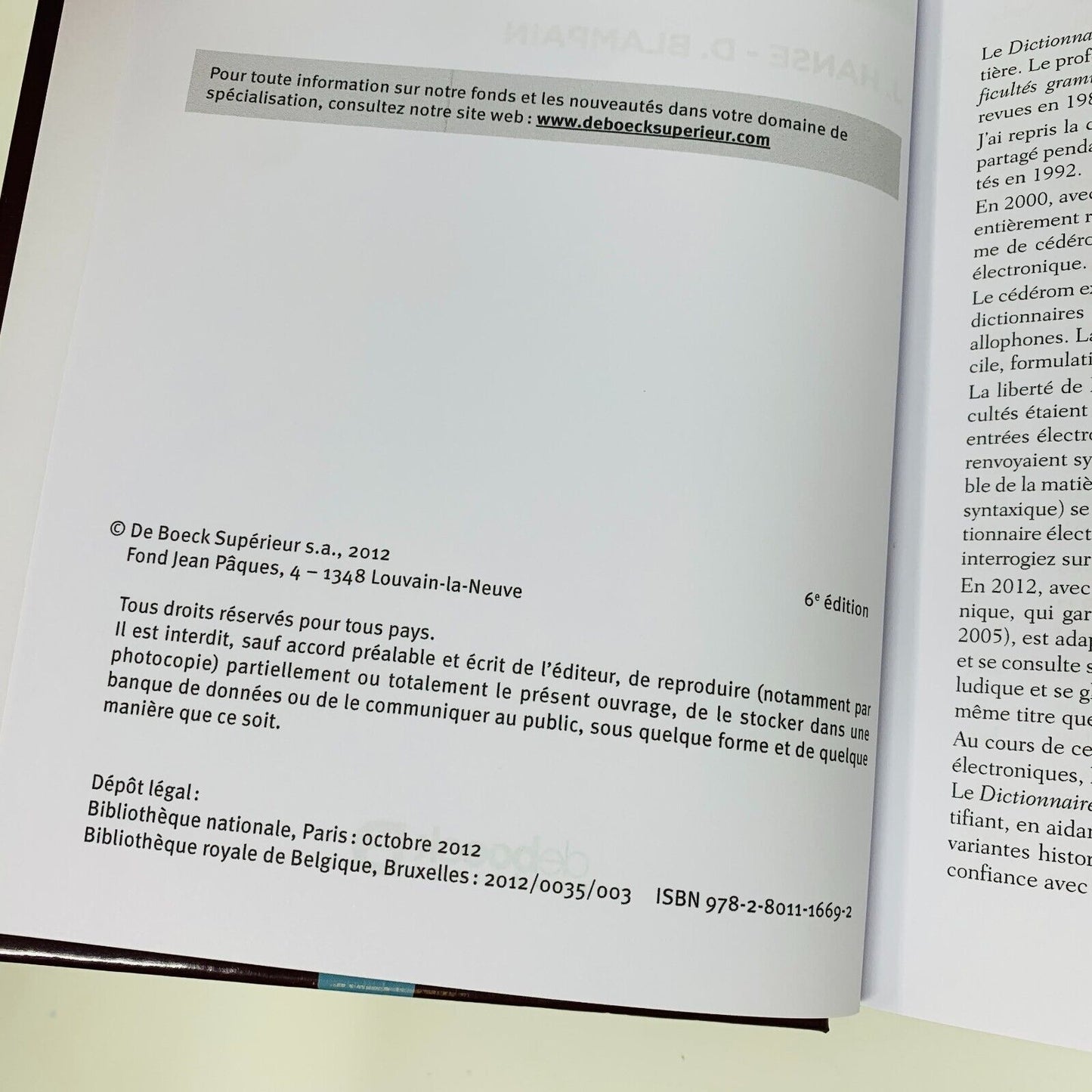 2019 Dictionnaire des Difficultés du Français De Boeck 6e Édition Blampain Hanse