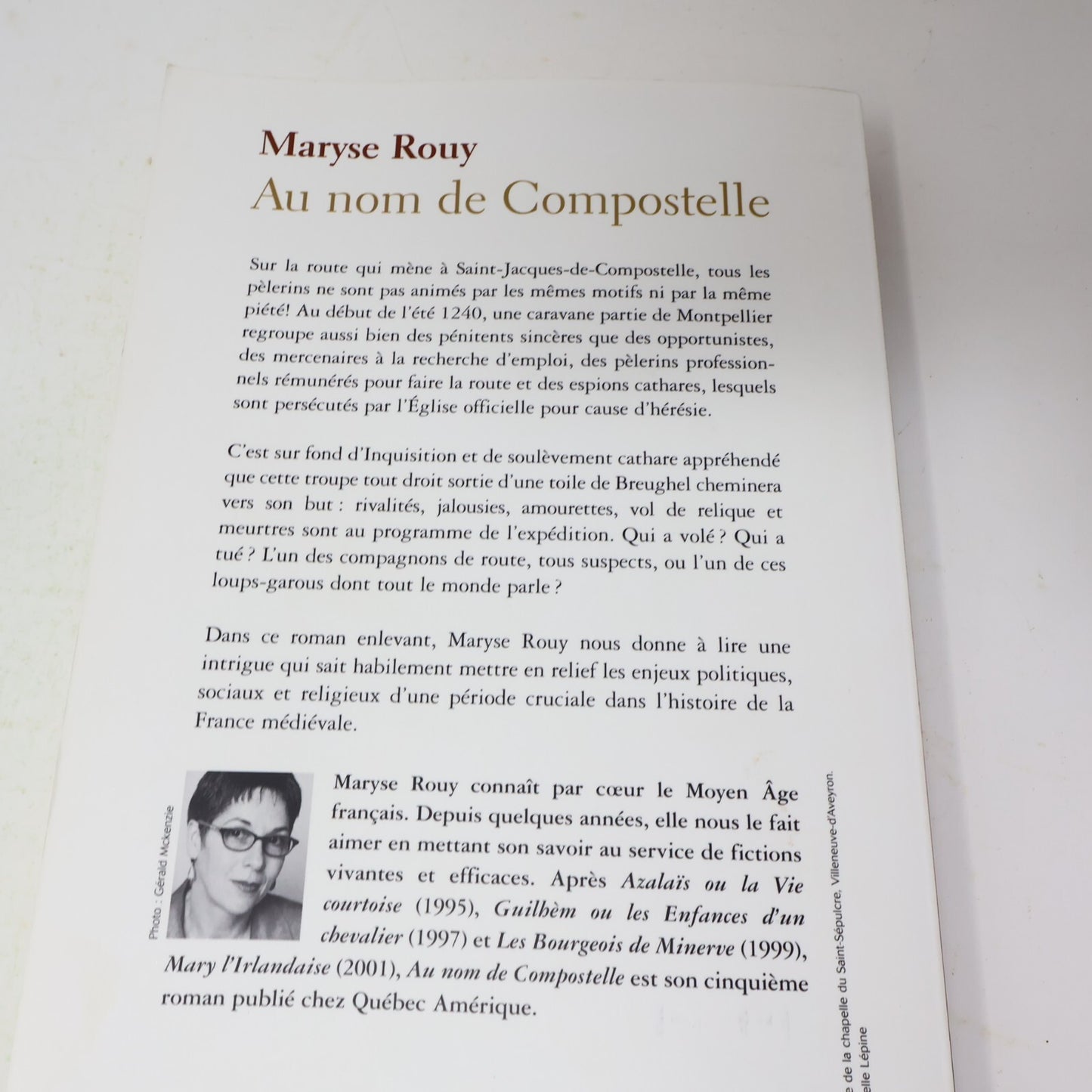 2003 Au Nom de Compostelle Maryse Rouy Québec Amérique Fiction Historique Livre