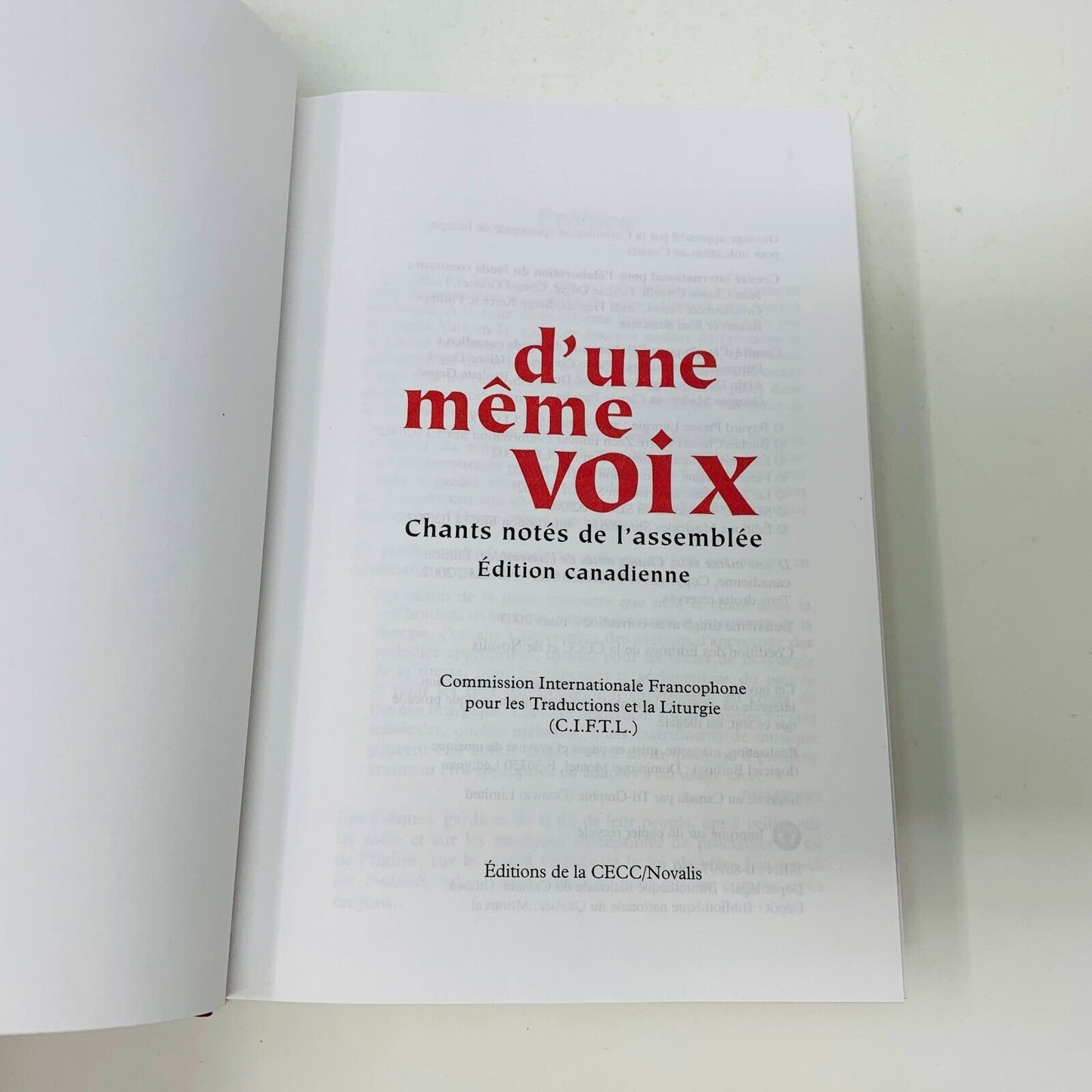 2003 D'une Même Voix Chants Notés de l'Assemblée Édition Canadienne CECC/Novalis