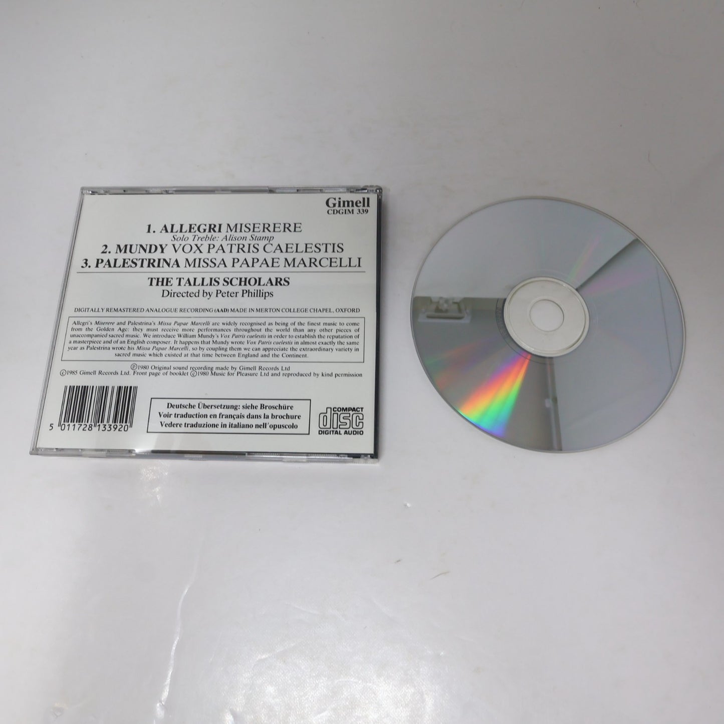 Allegri Miserere CD William Mundy/Palestrina/The Tallis Scholars/Peter Phillips