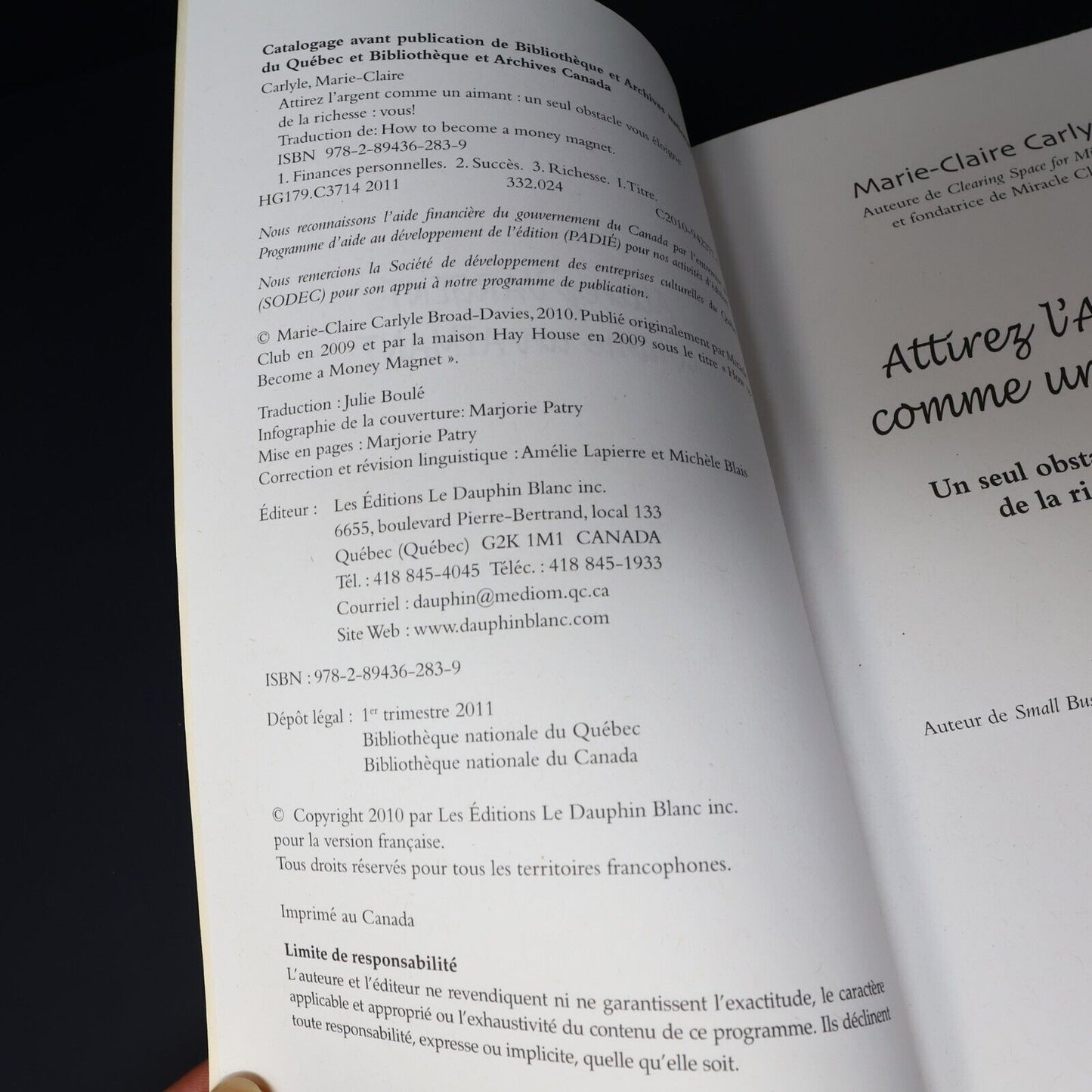 2011 Attirez l'Argent Comme un Aimant Affaires de Marie-Claire Carlyle Finance