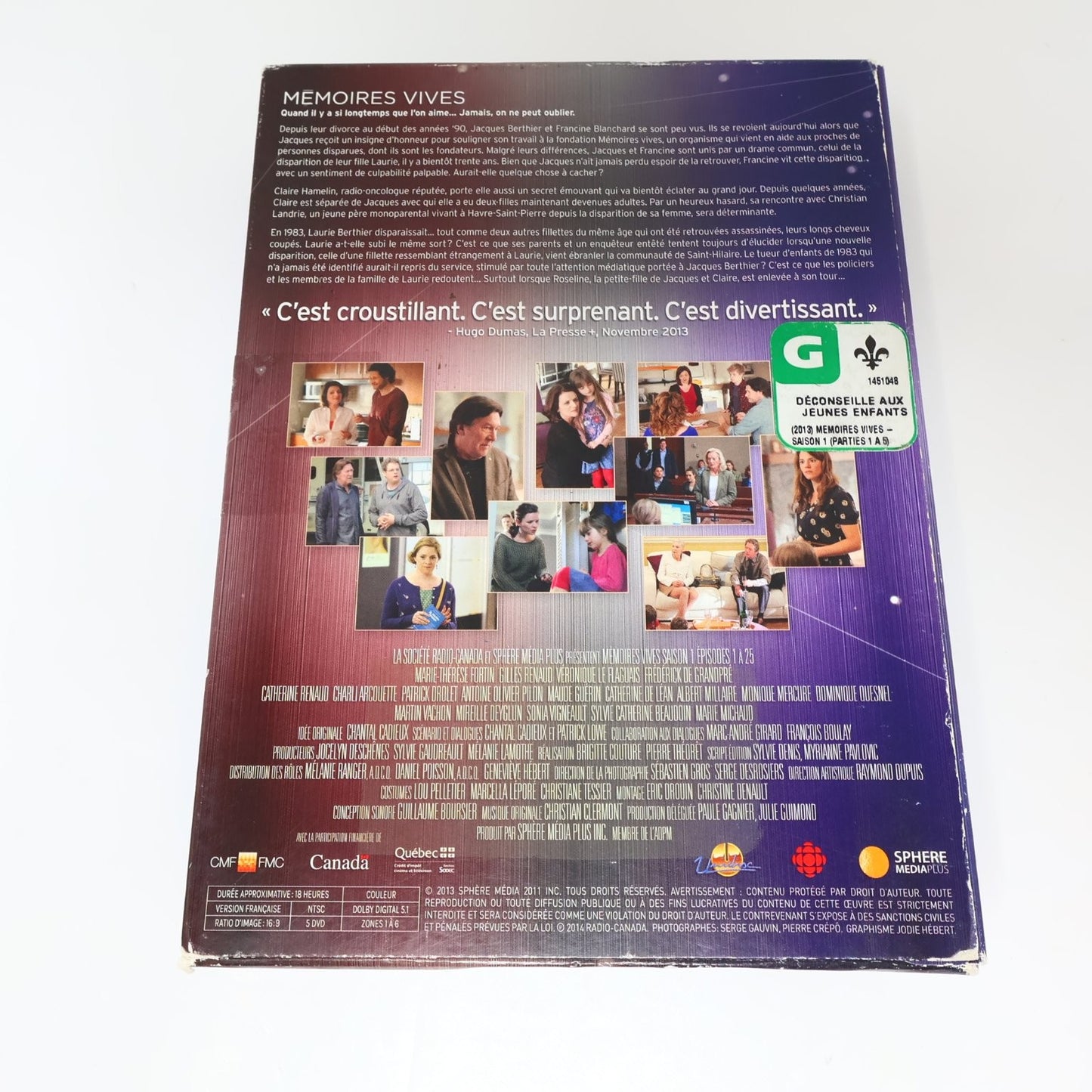 Mémoires Vives Saison 1 DVD 2013 Québec Drame Marie-Thérèse Fortin/Gilles Renaud