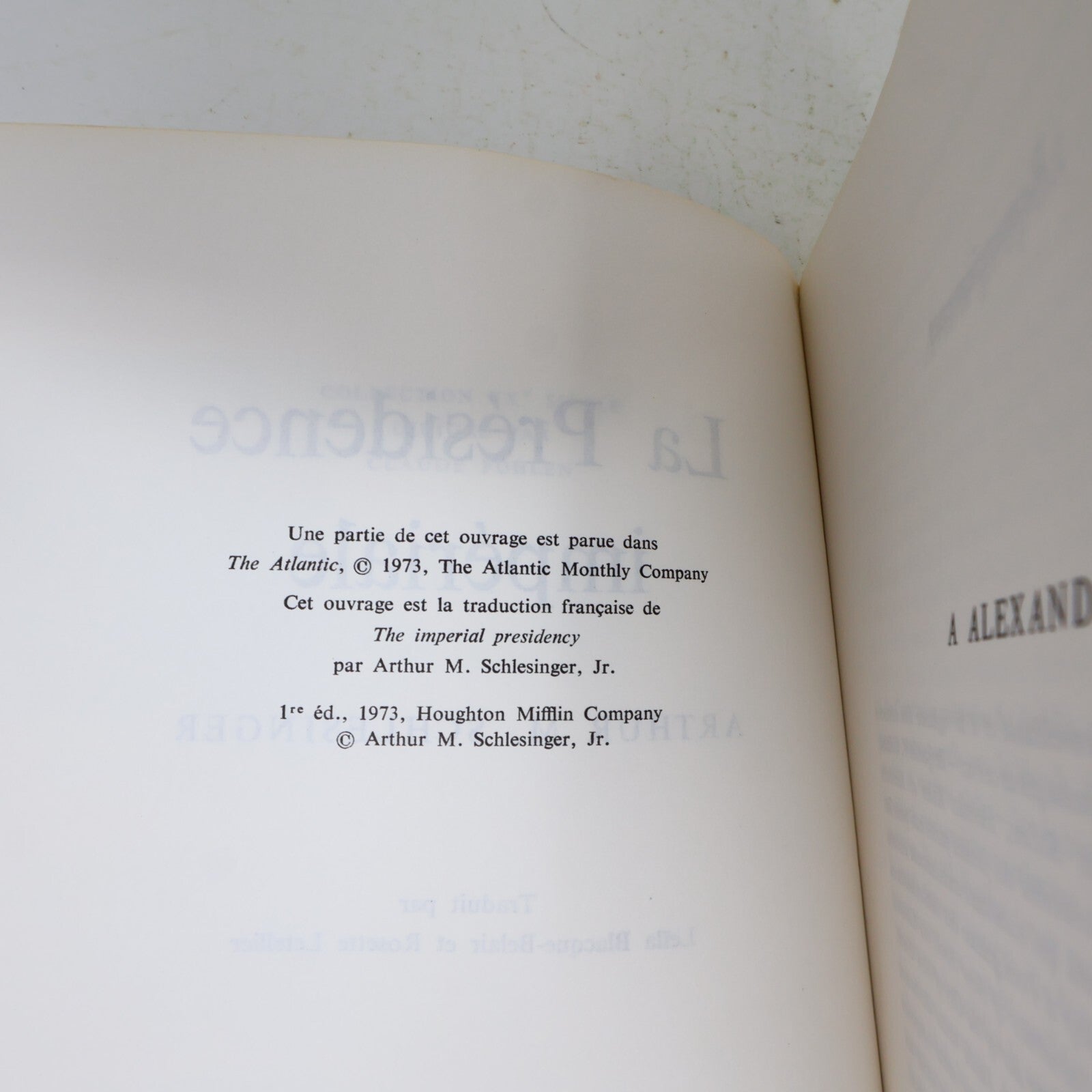 1976 La Présidence Impériale Arthur Schlesinger PUF Usa Politique Histoire Livre