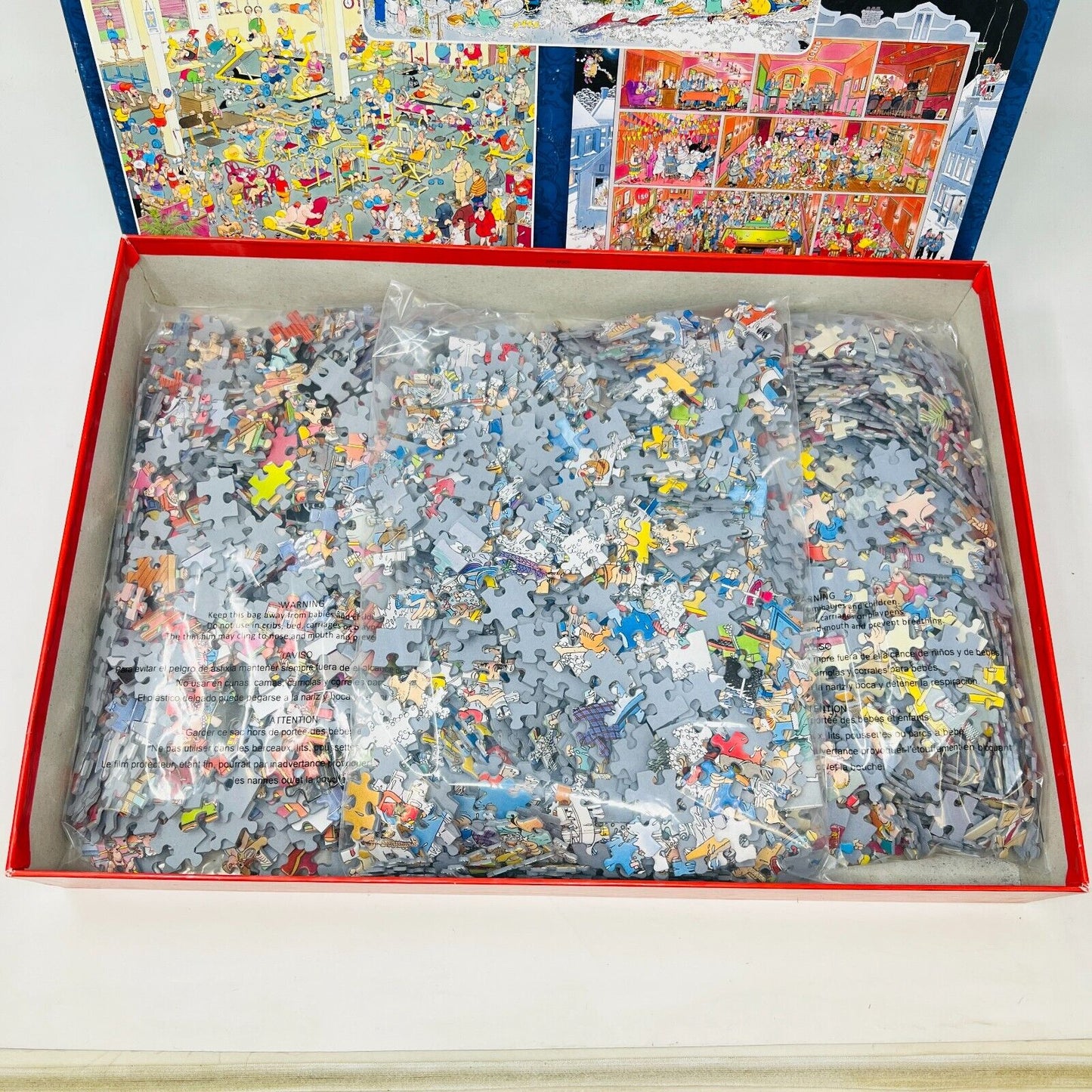 3x 1000 Puzzles + Posters 81120 Complete The Big Leak/Gym/Café Jan Van Haasteren