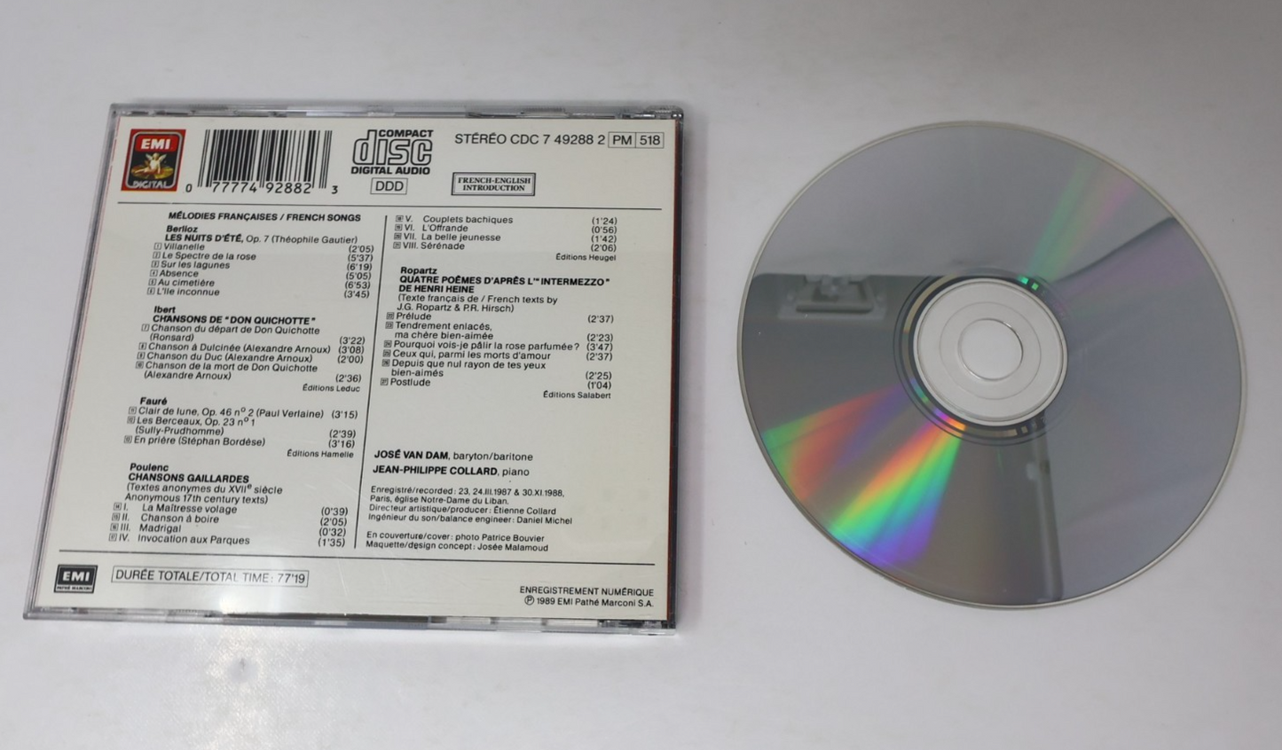 Mélodies Françaises CD José Van Dam/Collard Berlioz/Fauré/Ibert/Poulenc/Ropartz