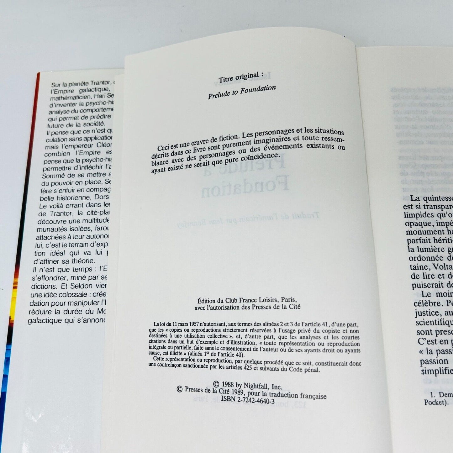 1989 Prélude à Fondation de Isaac Asimov Club France Loisirs Sci-fi Français HC