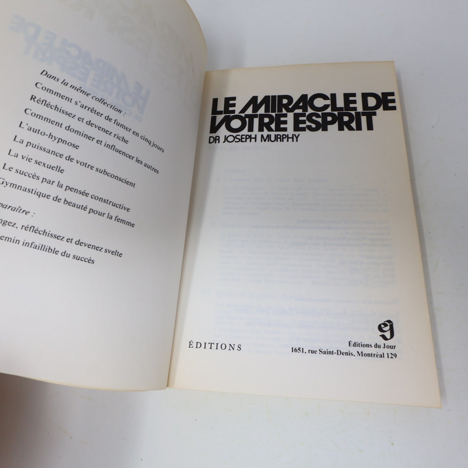 1973 Le Miracle de Votre Esprit Joseph Murphy Éditions du Jour Spiritualité 70s