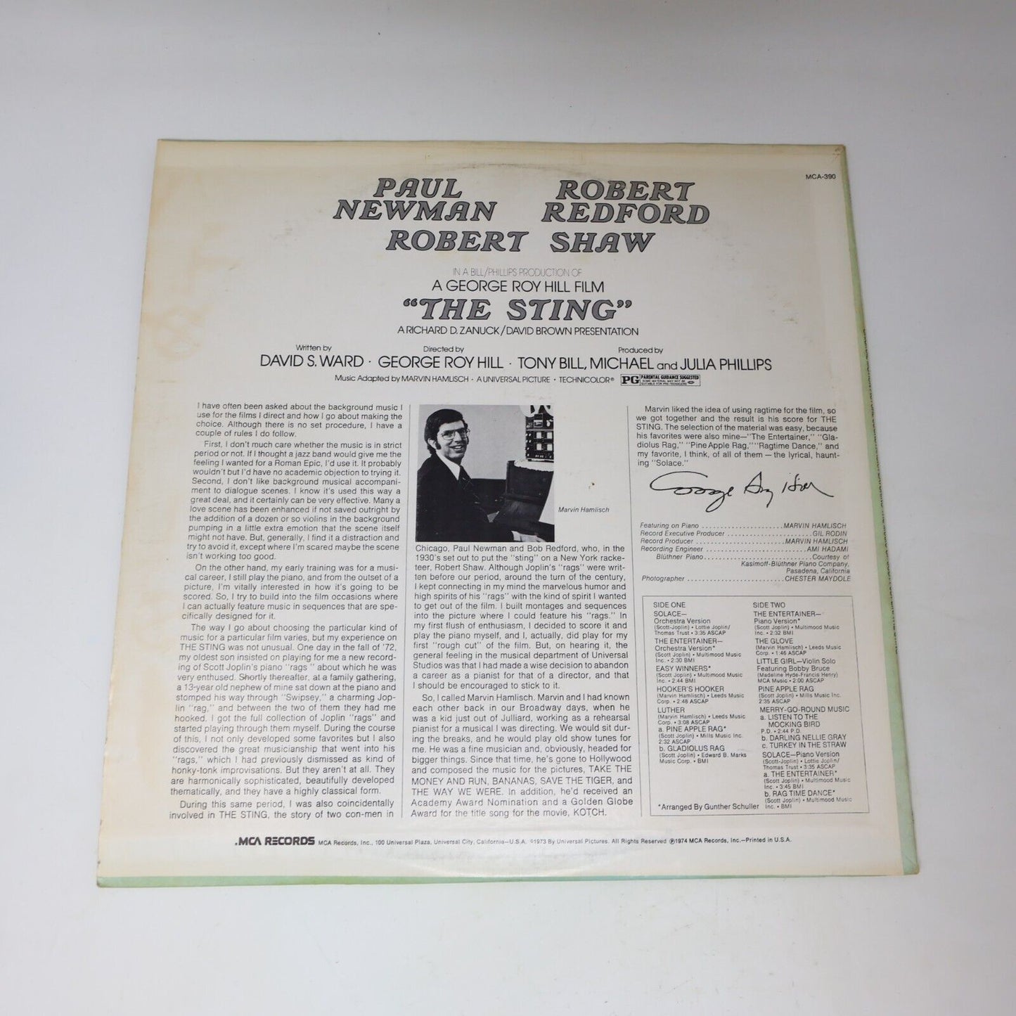 Marvin Hamlisch / Scott Joplin The Sting LP Record Movie Soundtrack 1974 MCA-390