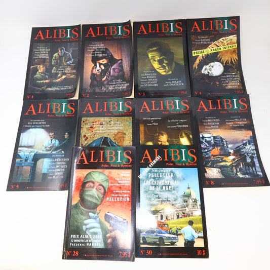 Alibis #1-8, 28, 30 Lot 10 Revues Polar Noir & Mystère Crime et Mystère Policier
