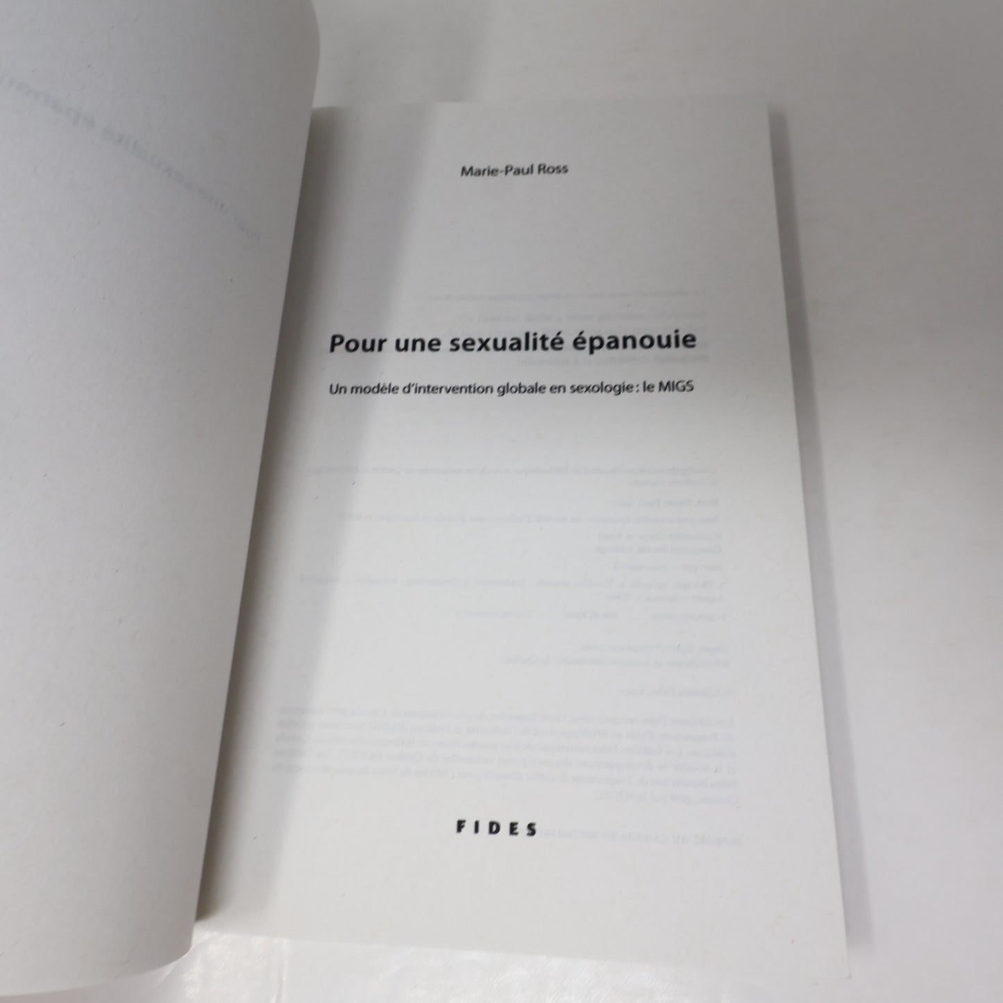 Pour une Sexualité Épanouie Marie-Paul Ross Fides 2009 PB Français French Livre