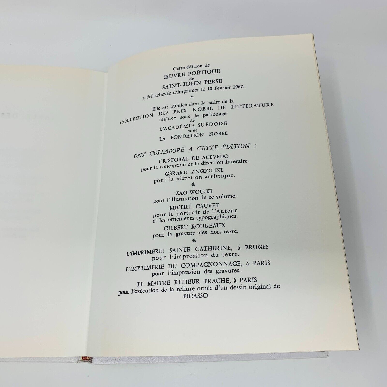1967 Oeuvre Poétique Rombaldi Nobel Littérature Saint-John Perse Picasso Cover