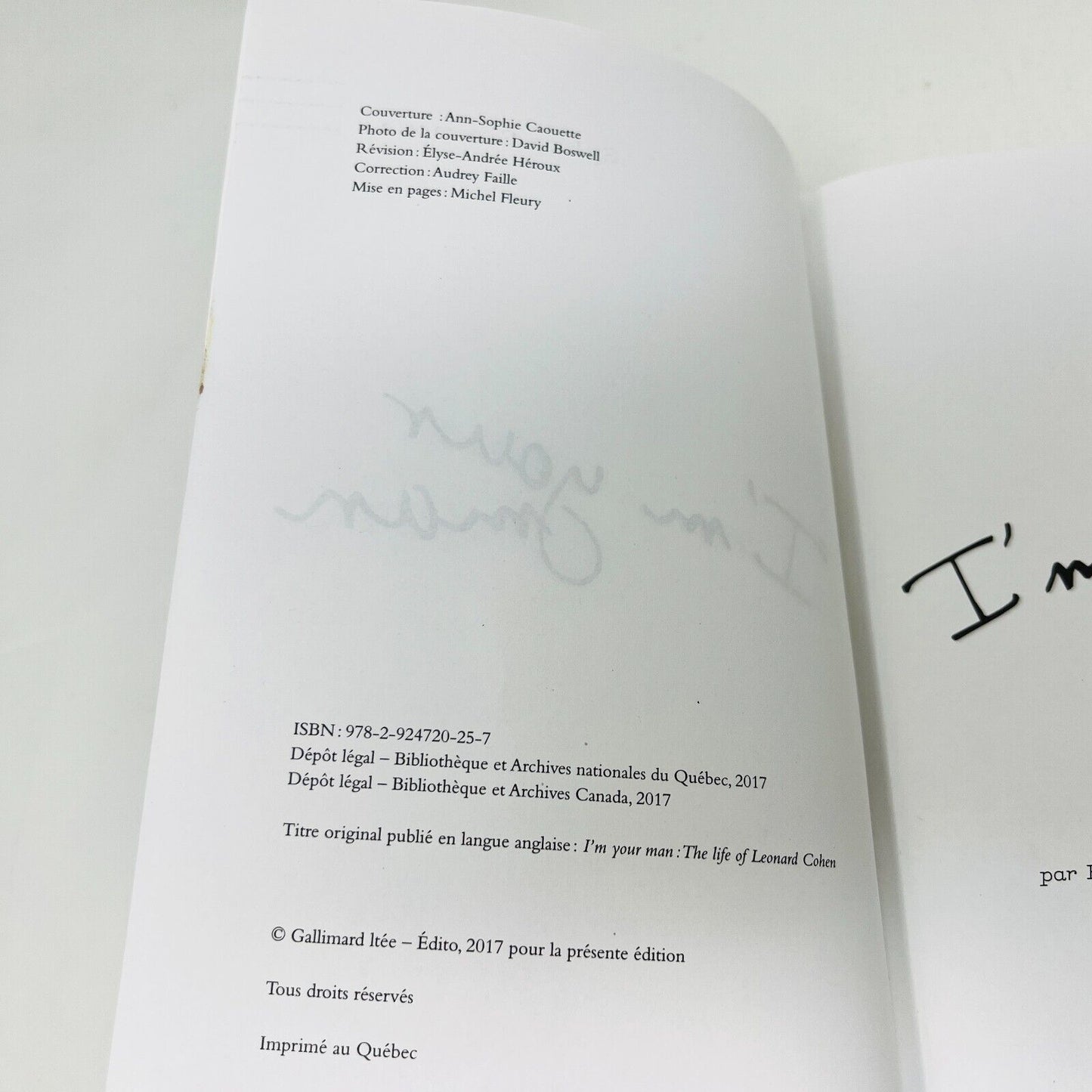 2017 I'm Your Man La Vie de Leonard Cohen Biographie de Sylvie Simmons Français