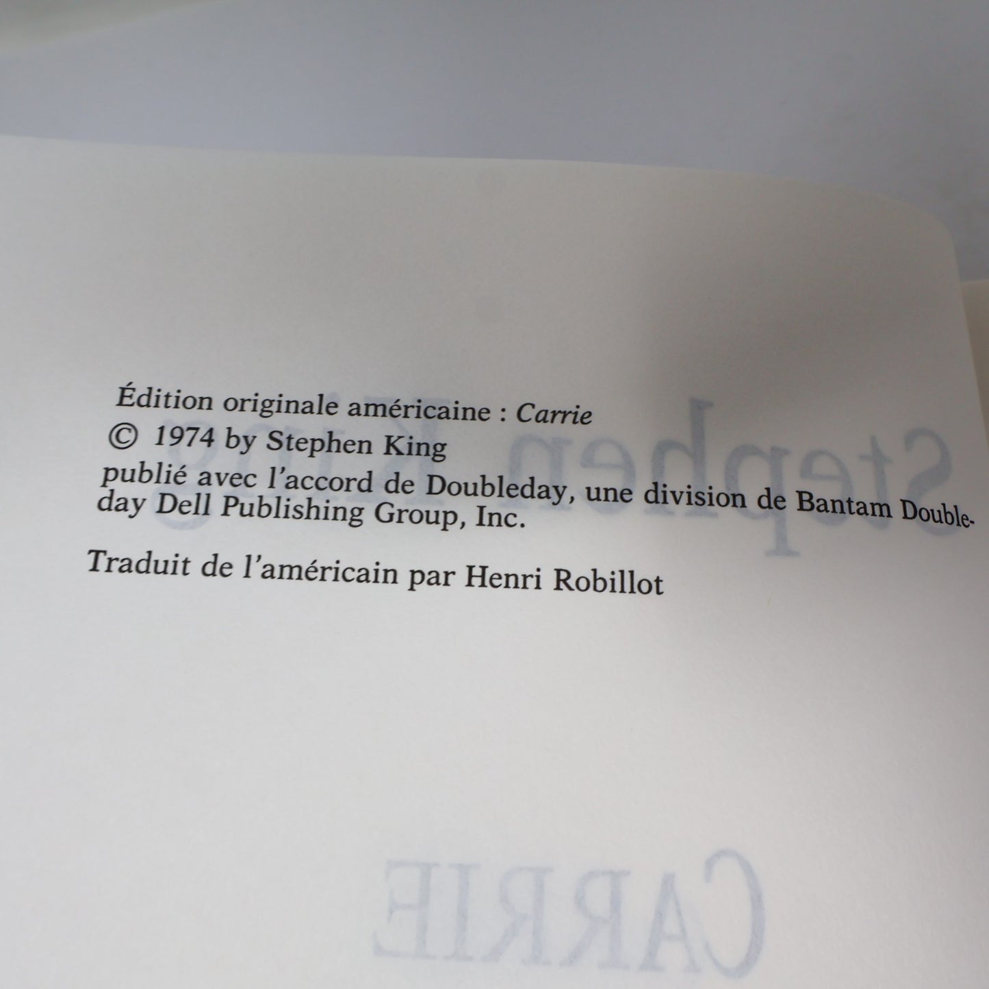 Carrie Stephen King France Loisirs 1994 HC DJ Français French Horreur Thriller
