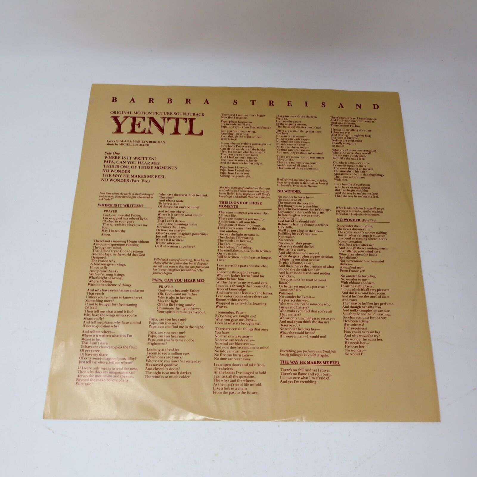 Barbra Streisand Yentl Movie Soundtrack LP Record Vinyl 1983 Columbia JS 3915