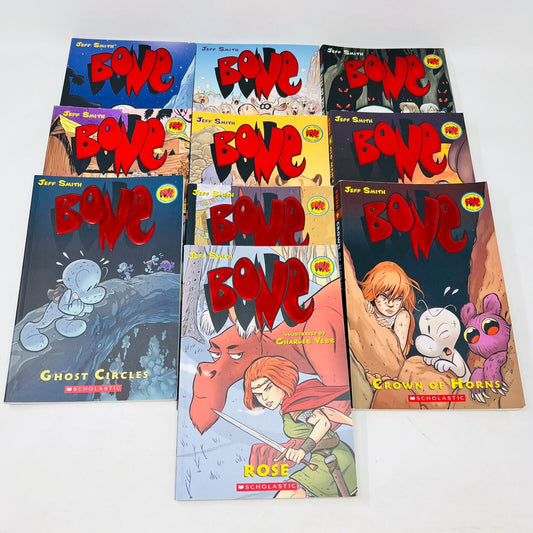 Lot of 10 Bones by Jeff Smith Paperback Scholastics Comics 1-9 + Rose Set Bundle