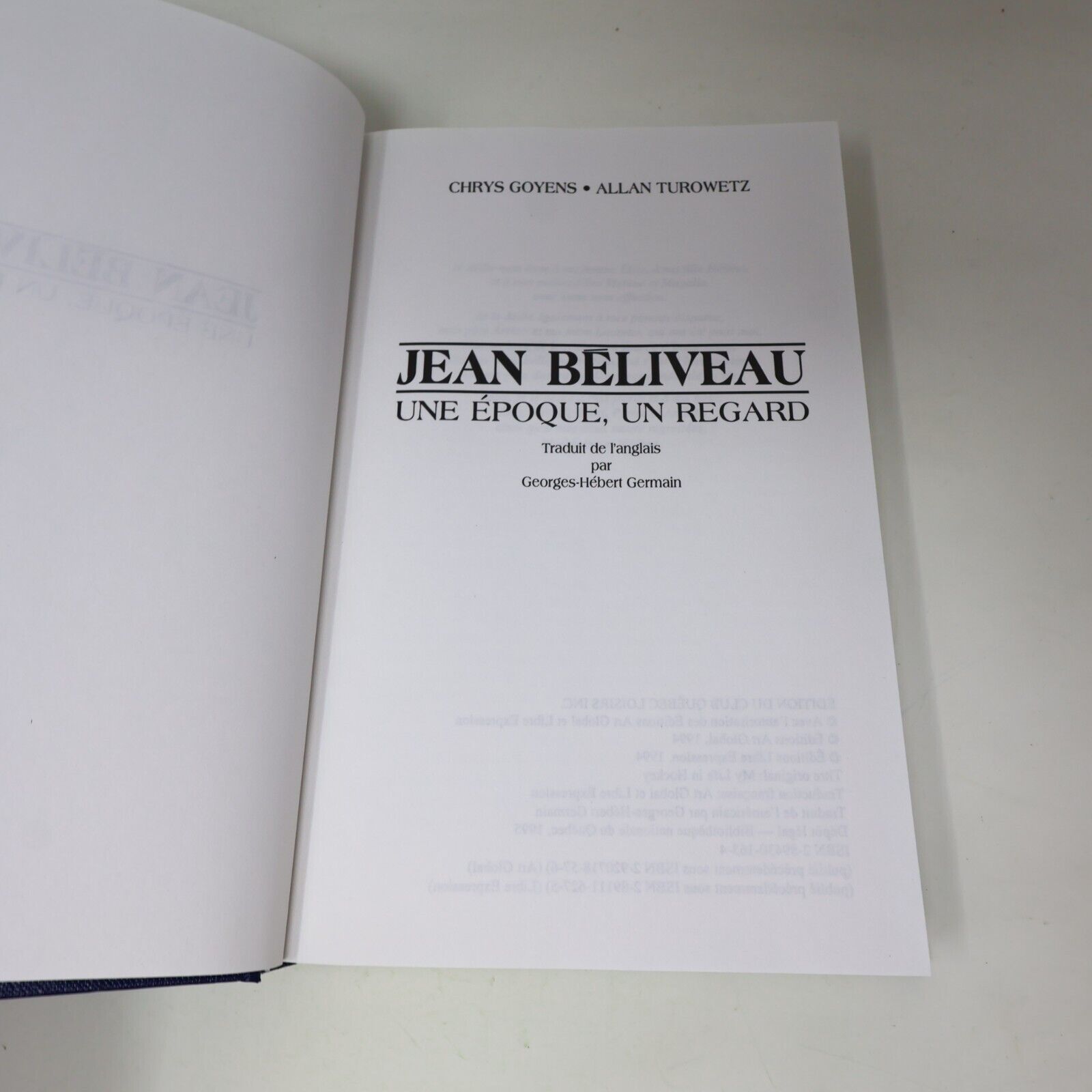 1995 Jean Beliveau une Époque un Regard Turowetz/Goyens Québec Loisirs Hockey HC