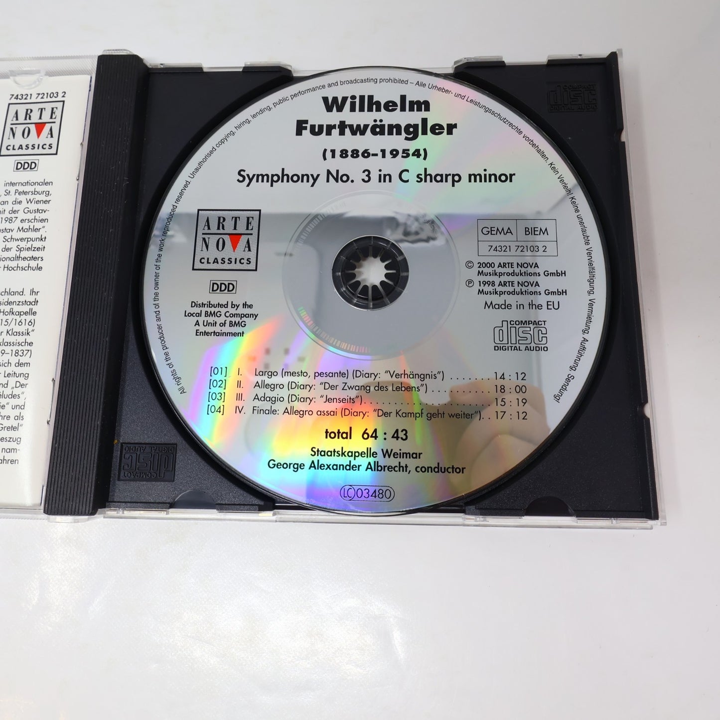 Wilhelm Furtwängler 2 CD Lot Classical Symphony No. 1 In B Minor/Symphony No. 3