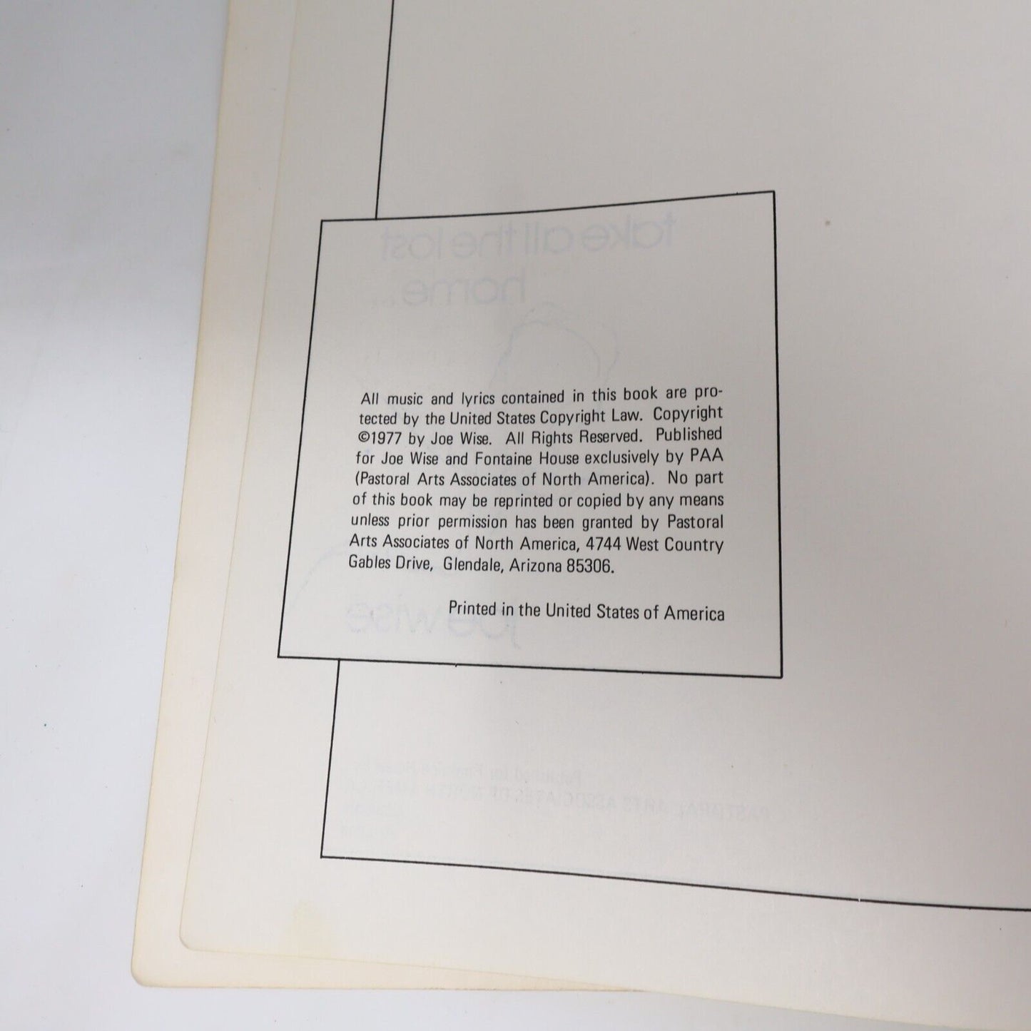 1977 Take All the Lost Home by Joe Wise Catholic Music Songbook Religious Sheet