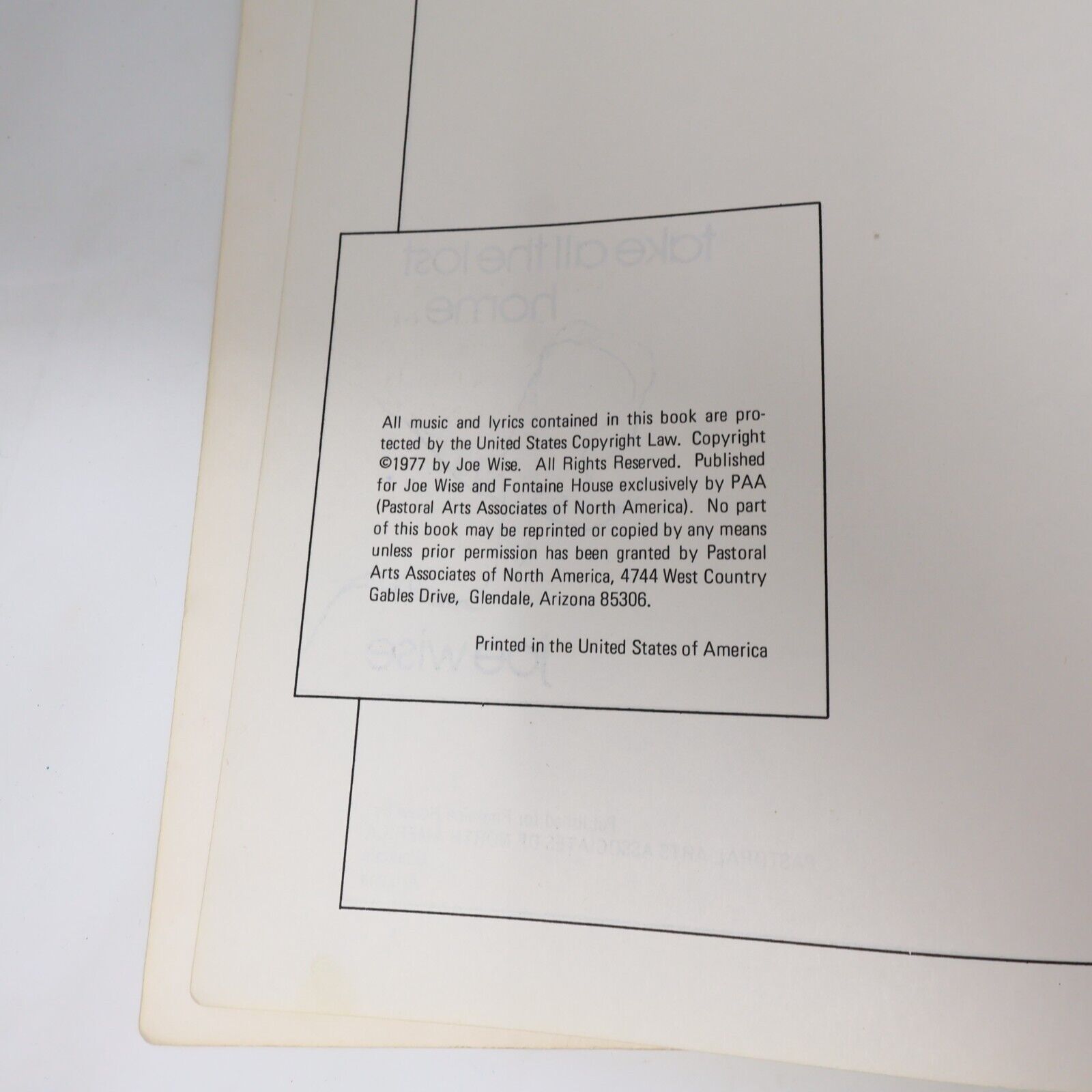 1977 Take All the Lost Home by Joe Wise Catholic Music Songbook Religious Sheet