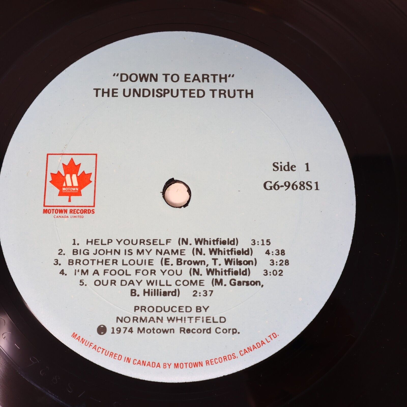 The Undisputed Truth Down To Earth LP Record Vinyl Motown G6-968S1 Canada 1974
