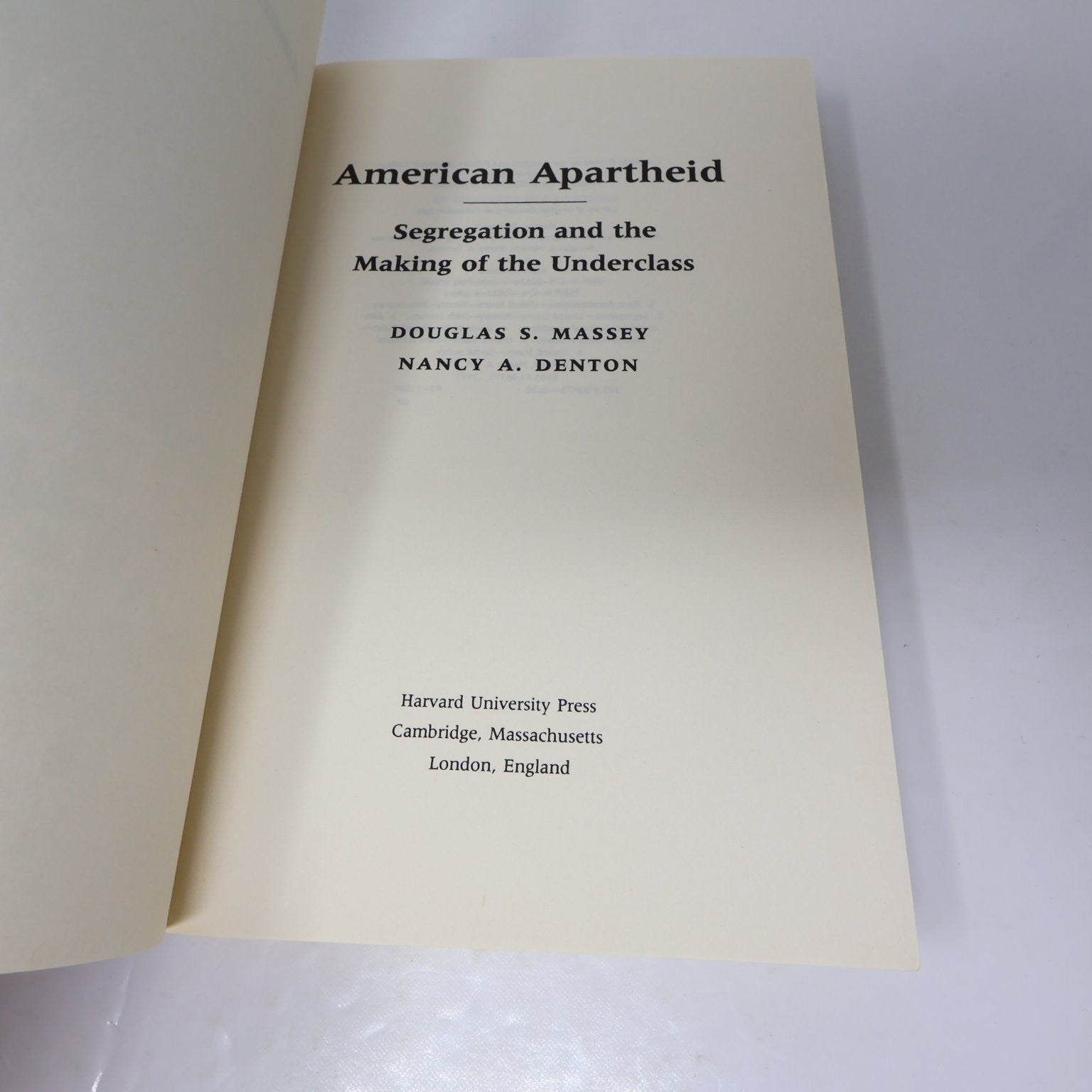 American Apartheid Massey Denton 1993 Paperback Sociology Harvard Press Book