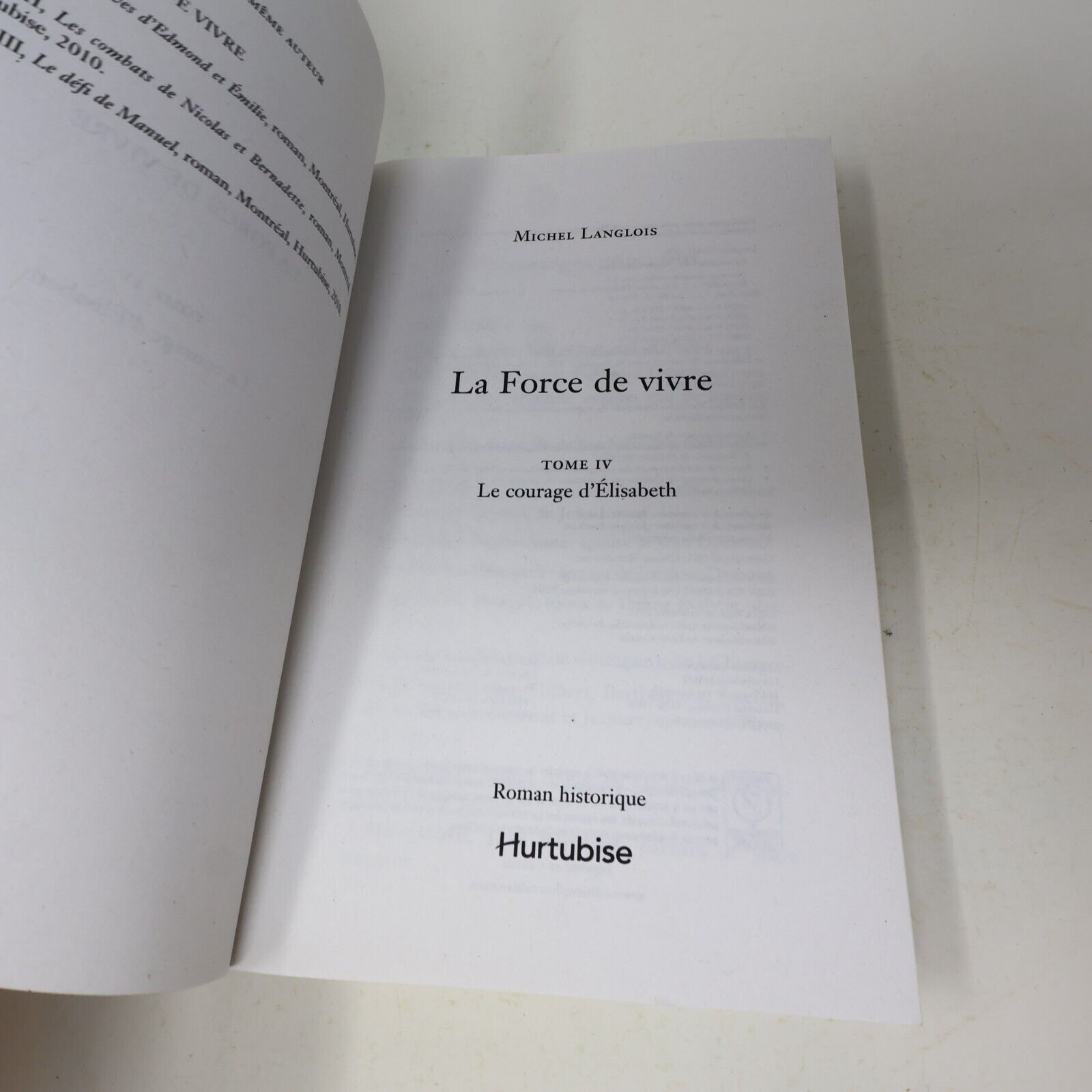 Le Courage d'Élisabeth #4 La Force de Vivre Michel Langlois 2009 Hurtubise Livre