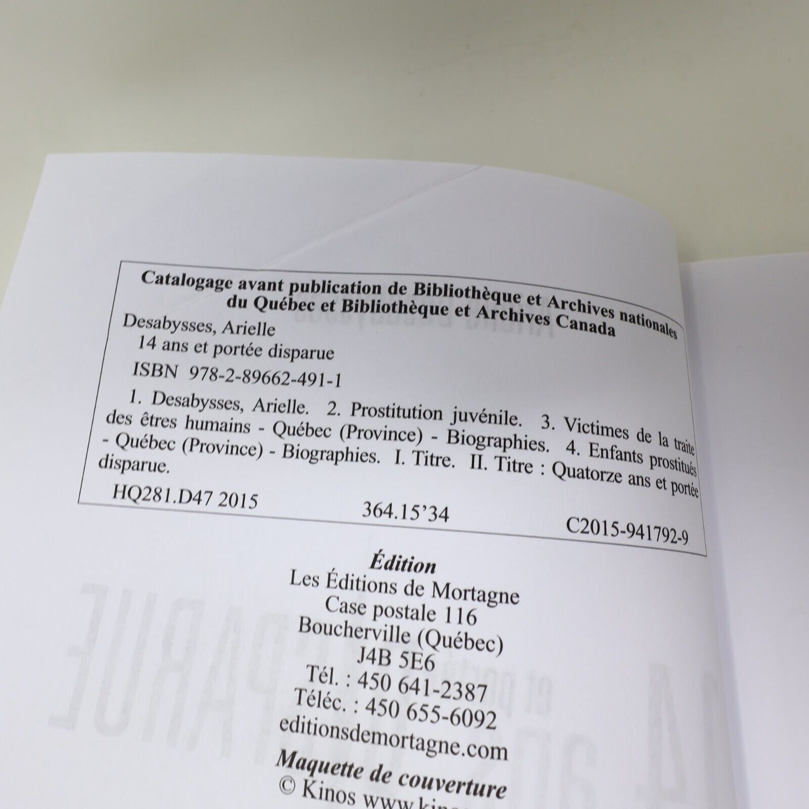 14 Ans et Portée Disparue Arielle Desabysses 2015 De Mortagne Français Paperback