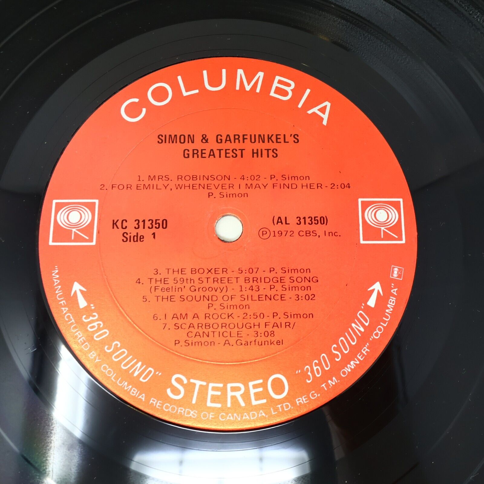 Simon And Garfunkel's Greatest Hits LP Record 1972 Canada KC 31350 Mrs. Robinson