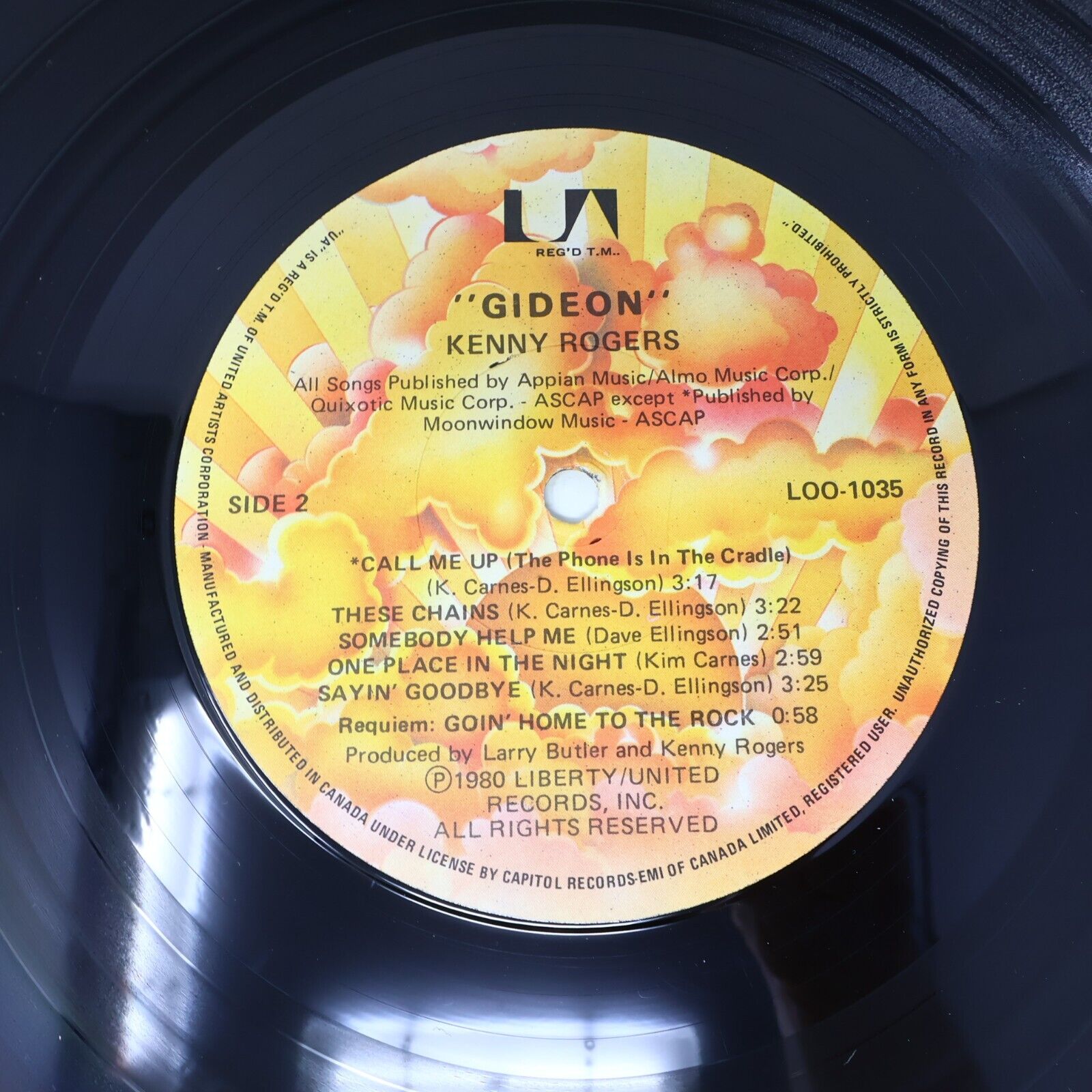 Kenny Rogers Gideon LP Record Vinyl 1980 United Artists Records LOO-1035 Canada