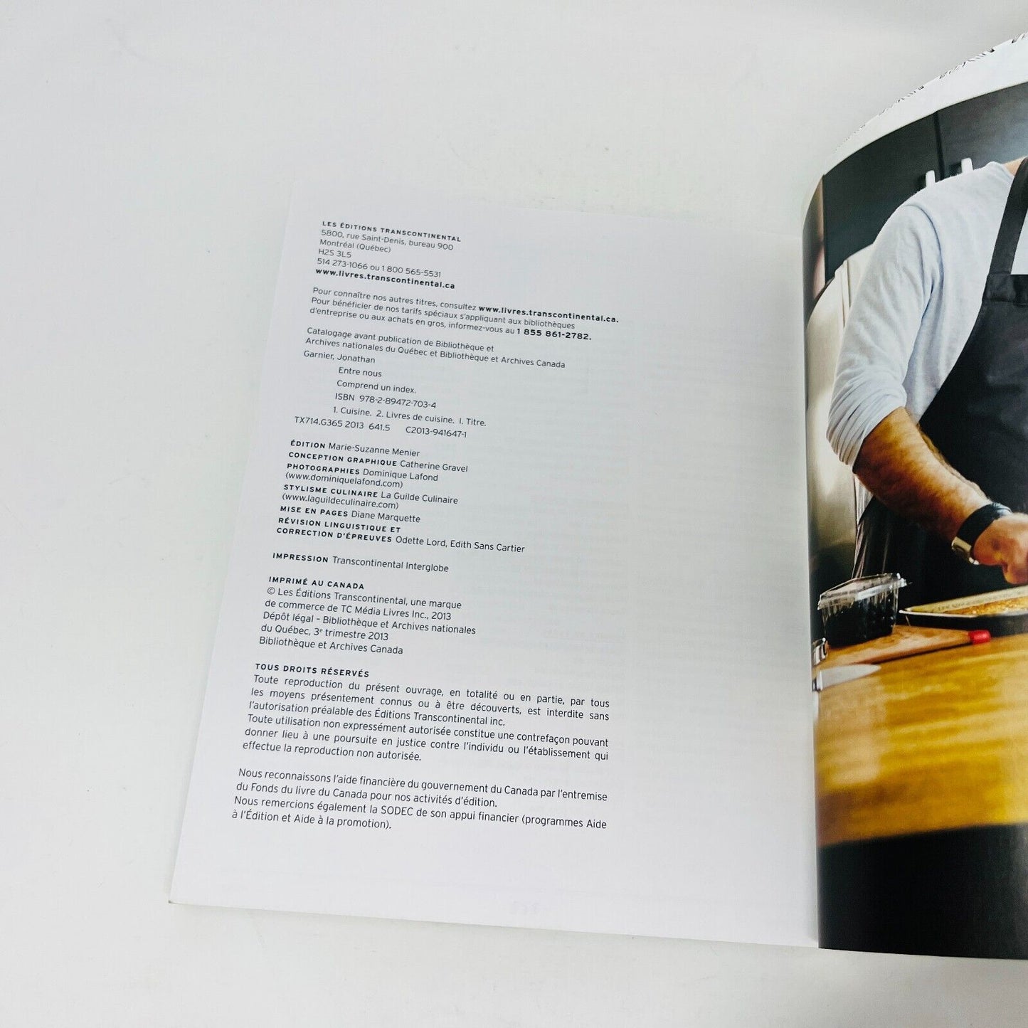 2013 Entre Nous de Jonathan Garnier Guide Culinaire Cuisine Recettes Français PB