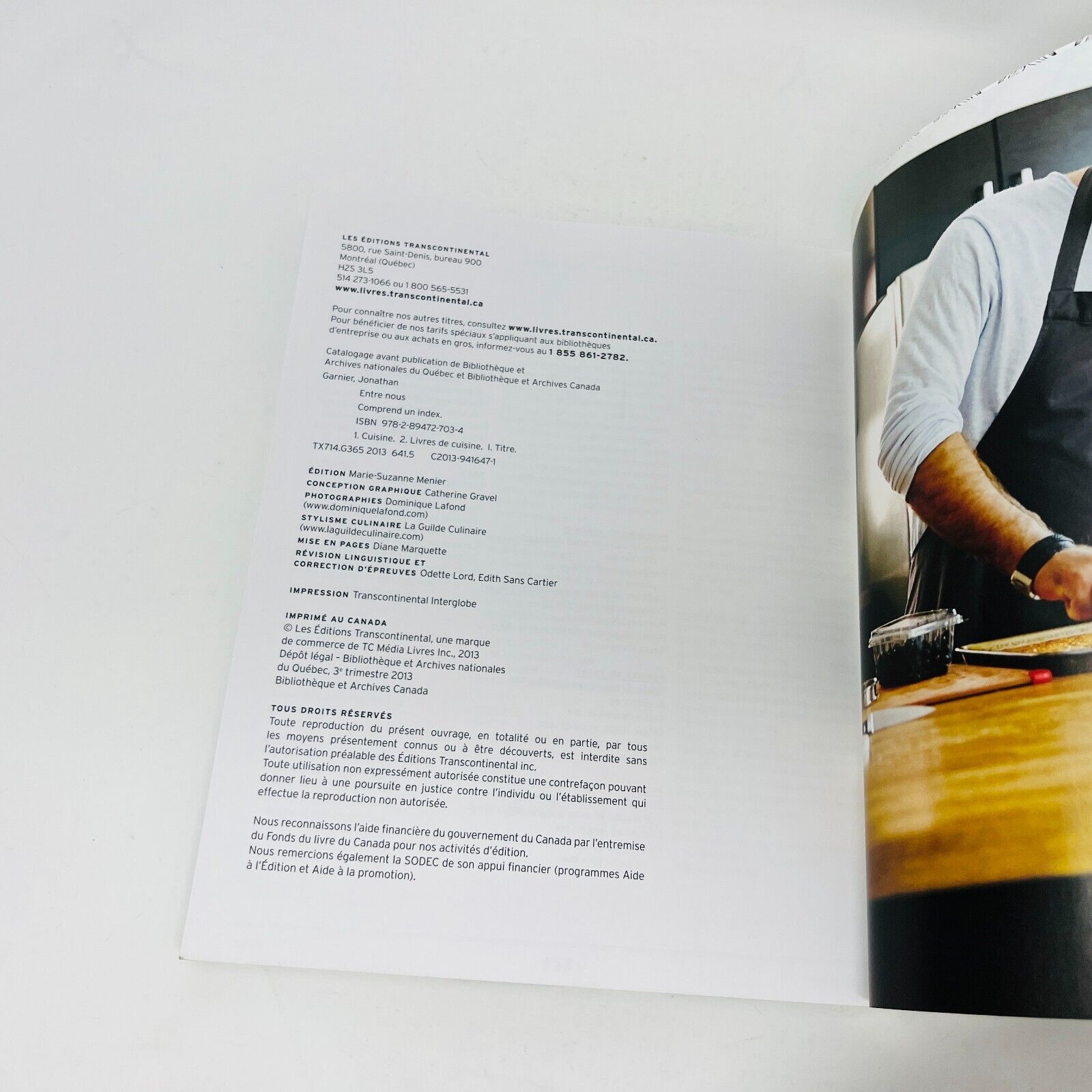 2013 Entre Nous de Jonathan Garnier Guide Culinaire Cuisine Recettes Français PB