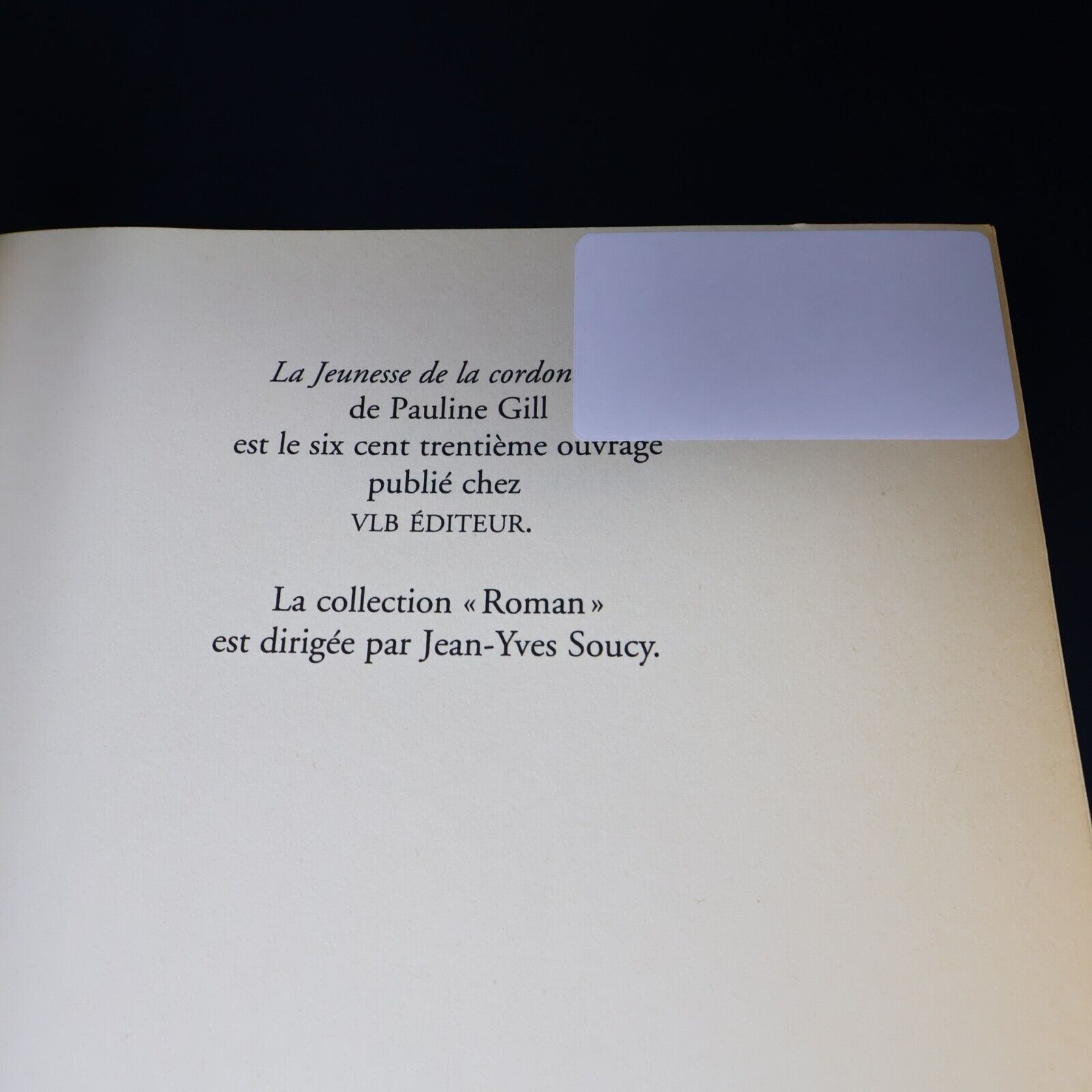 1999 La Jeunesse de la Cordonnière de Pauline Gill Paperback PB Vlb Roman Livre