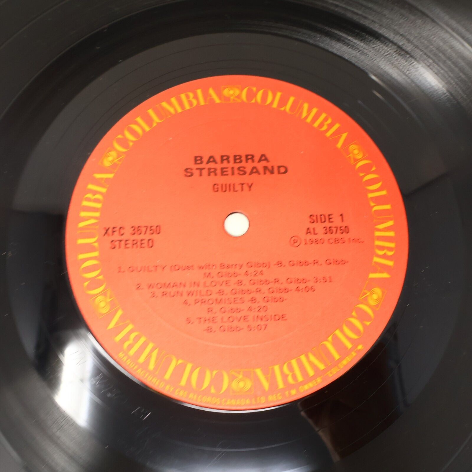 Barbra Streisand Guilty LP Record 1980 Canada XFC 36750 Gatefold Woman In Love