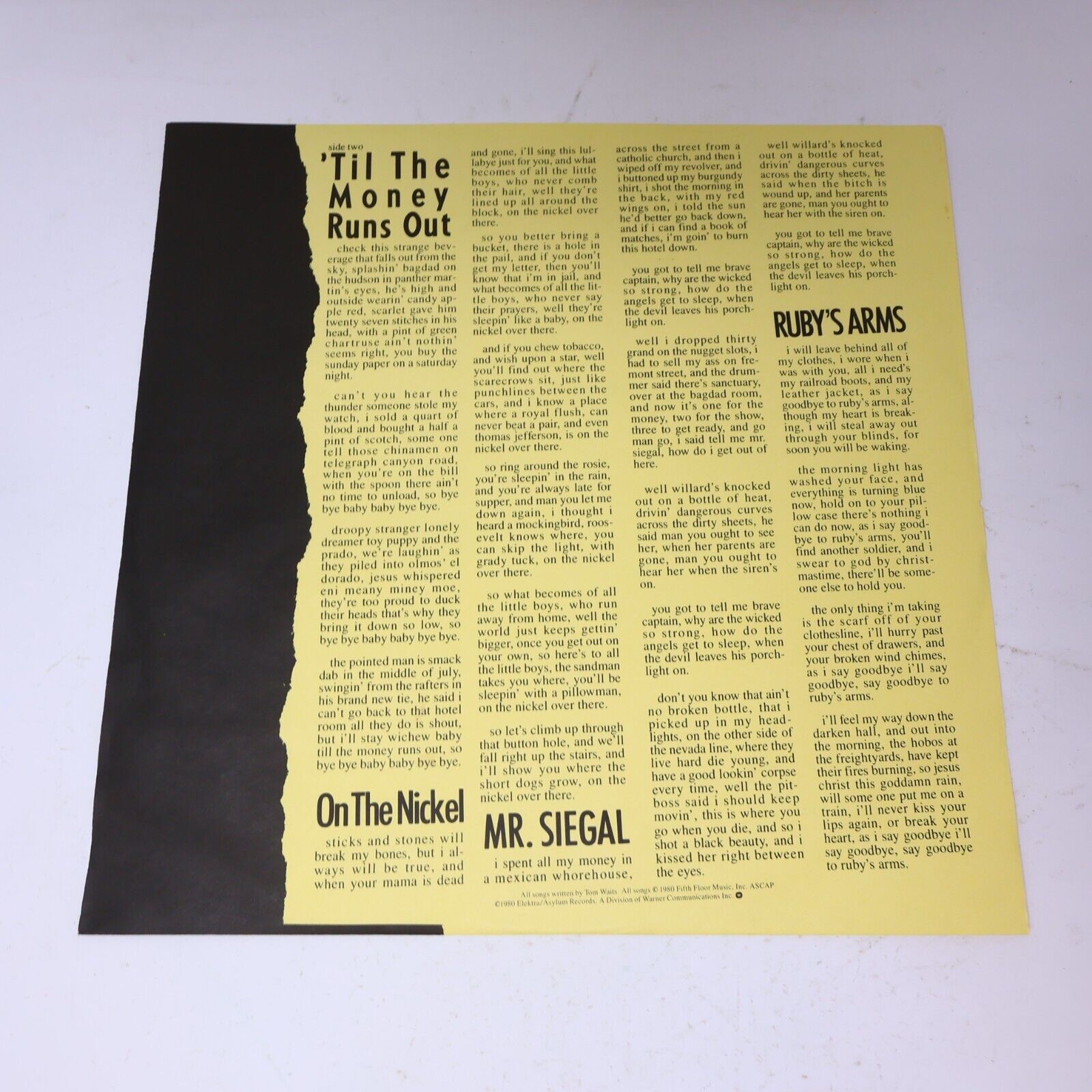 Tom Waits Heartattack And Vine LP Record Vinyl Asylum X6E-295 Canada 1980 Rock