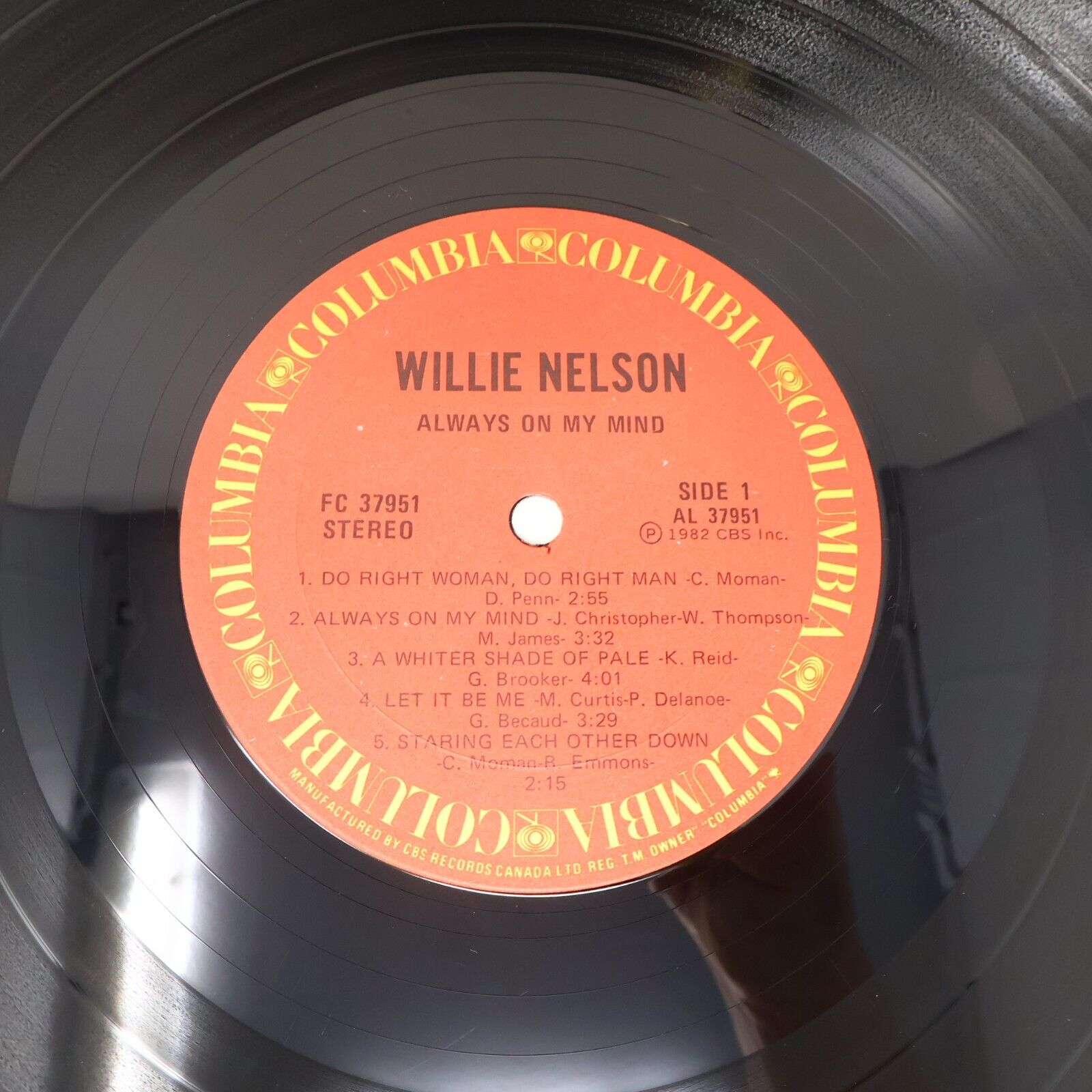Willie Nelson Always On My Mind LP Record Vinyl 1982 Columbia FC 37951 Canada