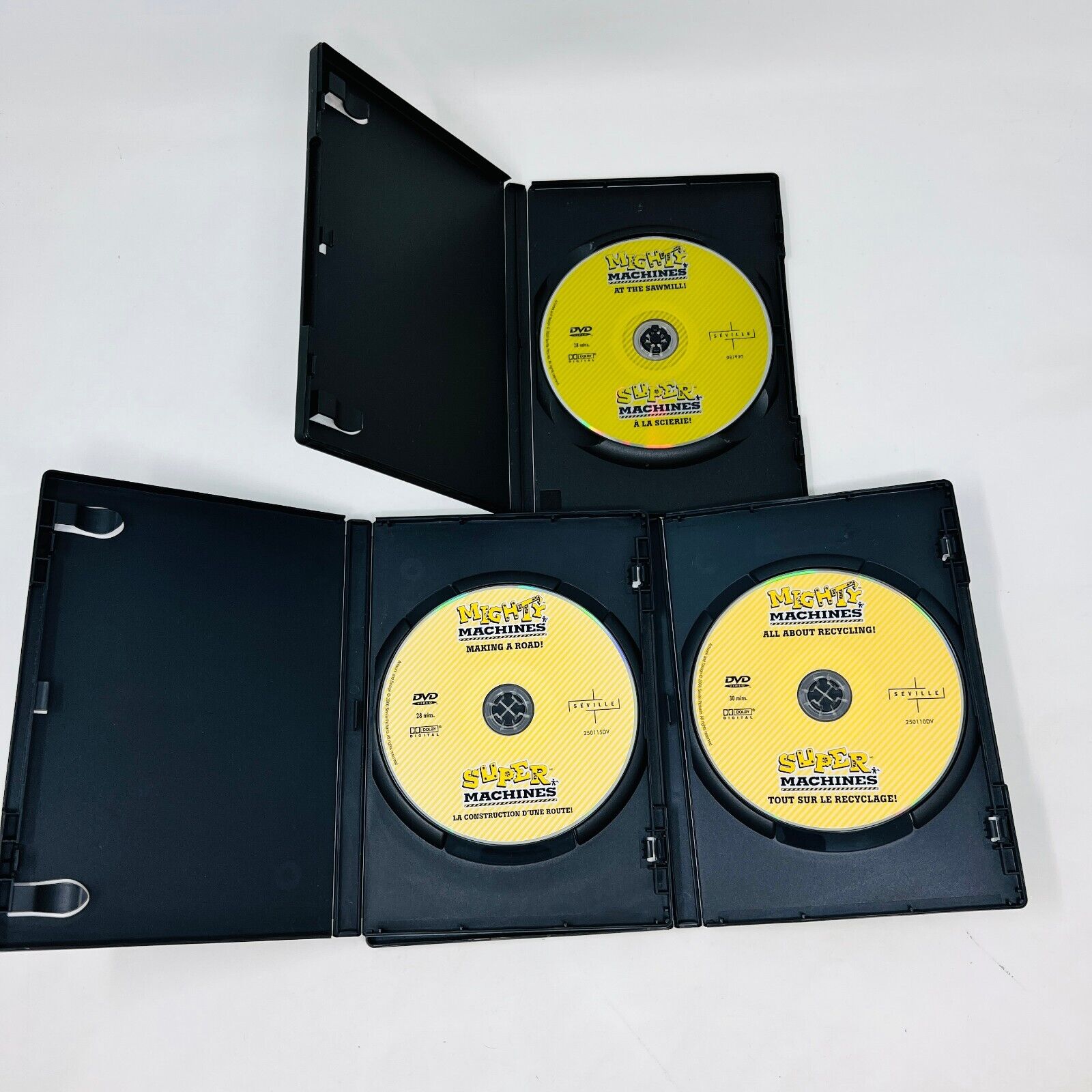 3 Mighty Super Machines DVD Lot Making a Road/All About Recycling/At the Sawmill