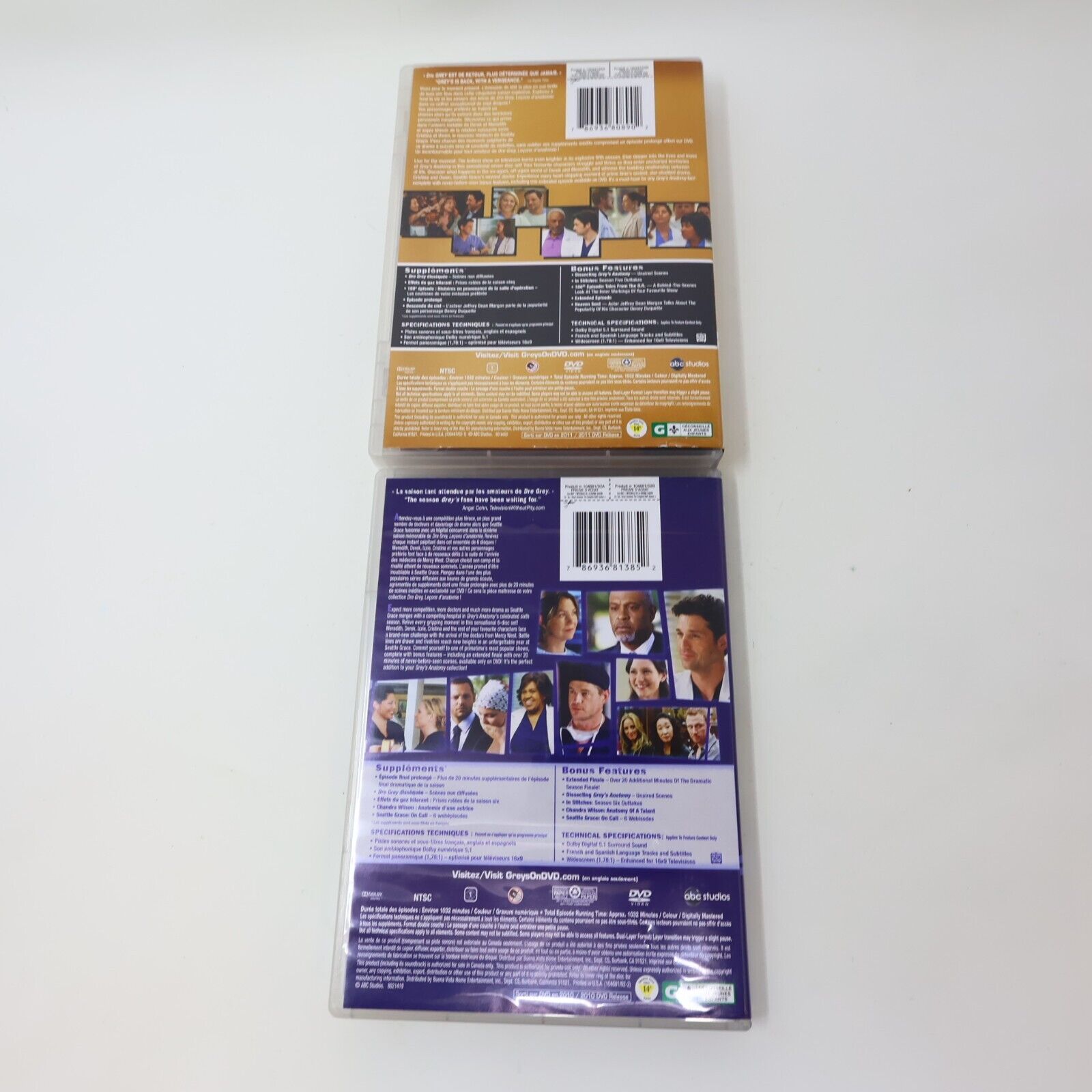 Dre Grey Leçons d'Anatomie/Grey's Anatomy Saisons #4-5-6 DVD Testés Lot Region 1
