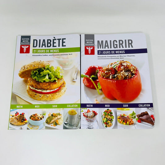 Lot de Livres Savoir Quoi Manger Maigrir/Diabète 21 Jours Menus Cuisine Recettes