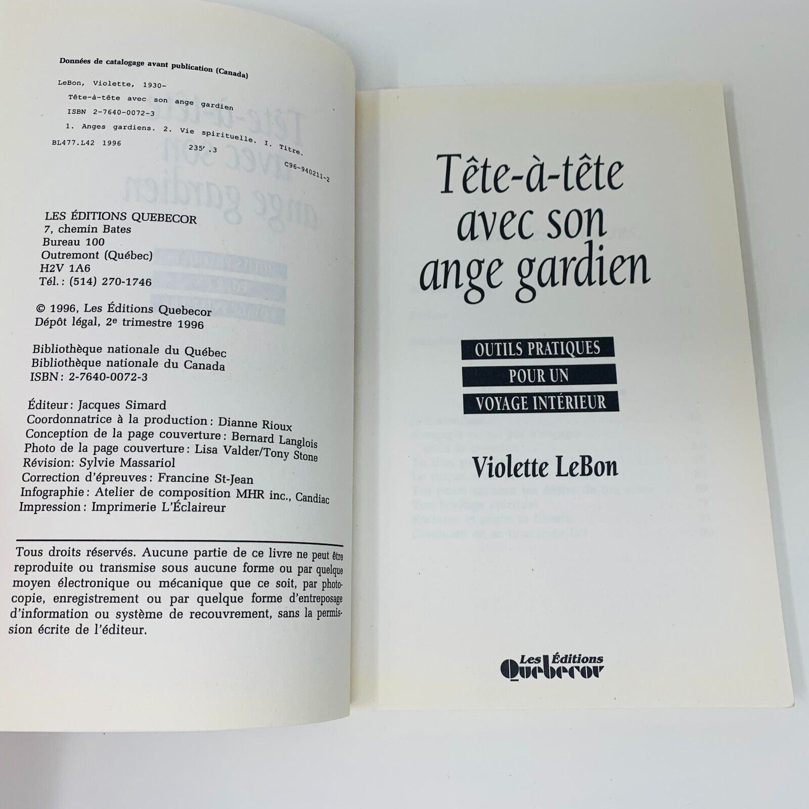 1996 Tête à Tête avec son Ange Gardien Violette LeBon Voyage Intérieur